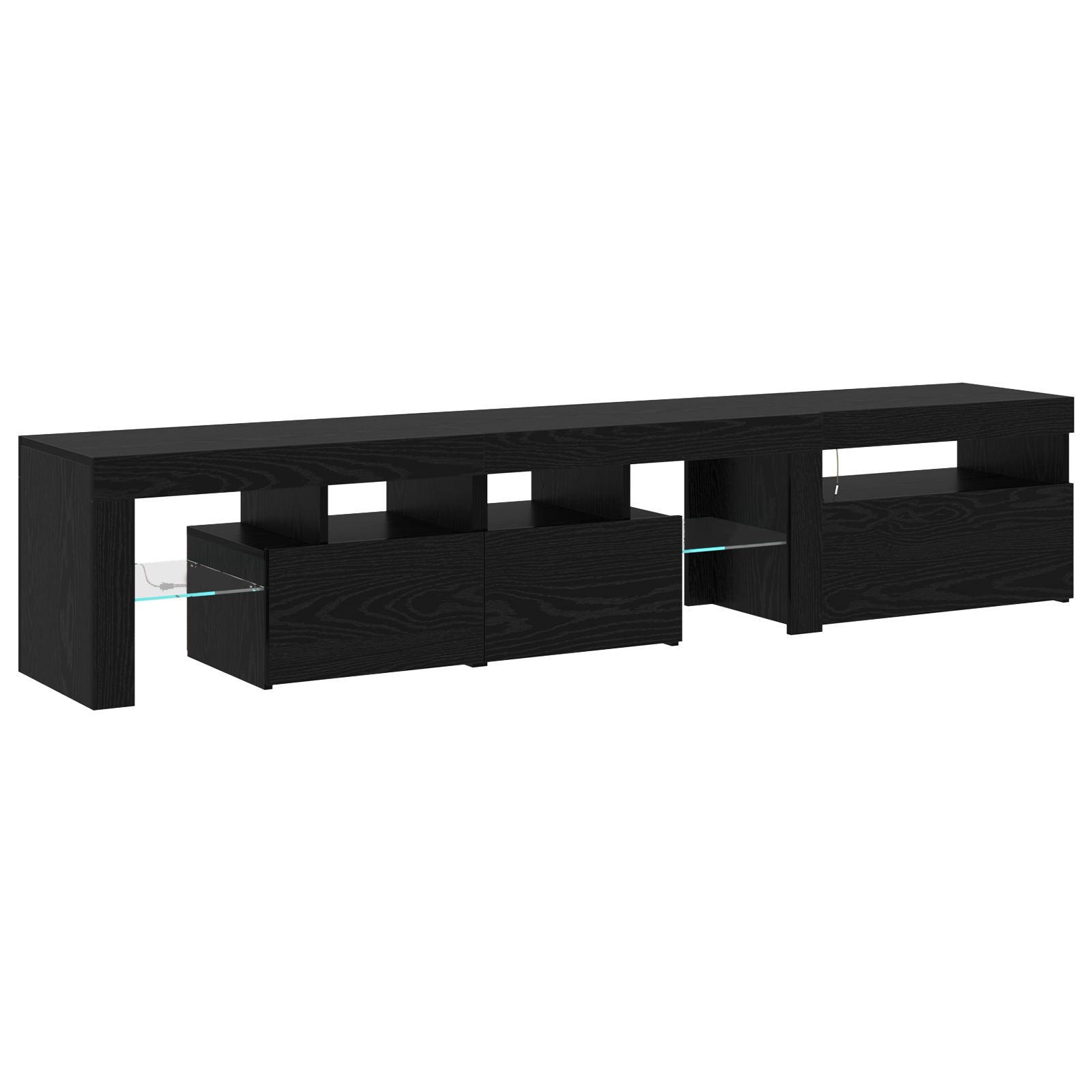 Cabinete TV 2 piese cu Lumini LED din Stejar Negru și Lemn Ingineresc,  Stand TV din Stejar Negru cu Lumini LED, 60x35x40 cm, Fabricat din Lemn Ingineresc GartenMobel Dekor