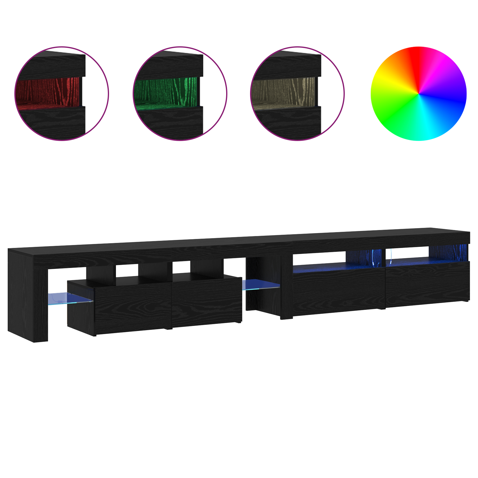Dulapuri TV 3 pcs cu lumini LED din stejar negru,  Dulapuri TV cu lumini LED 2 pcs din stejar negru 60x35x40 cm lemn ingineresc GartenMobel Dekor