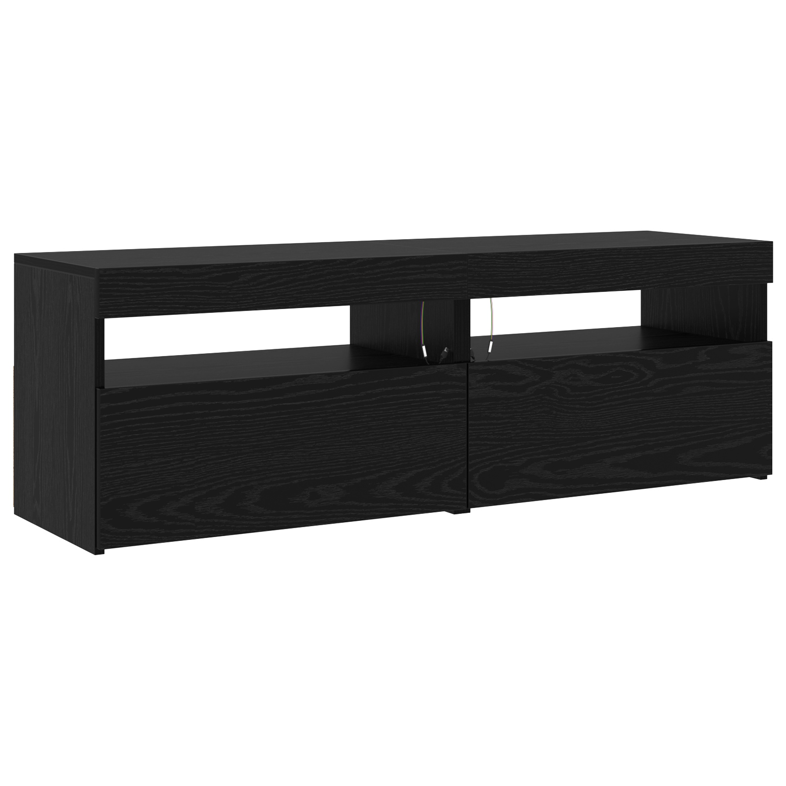 Dulapuri TV 3 pcs cu lumini LED din stejar negru,  Dulapuri TV cu lumini LED 2 pcs din stejar negru 60x35x40 cm lemn ingineresc GartenMobel Dekor