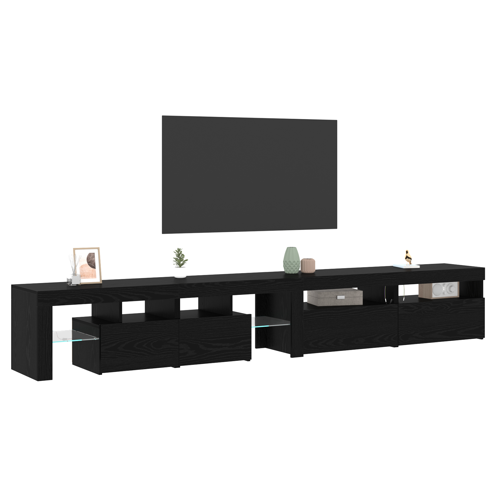 Dulapuri TV 3 pcs cu lumini LED din stejar negru,  Dulapuri TV cu lumini LED 2 pcs din stejar negru 60x35x40 cm lemn ingineresc GartenMobel Dekor