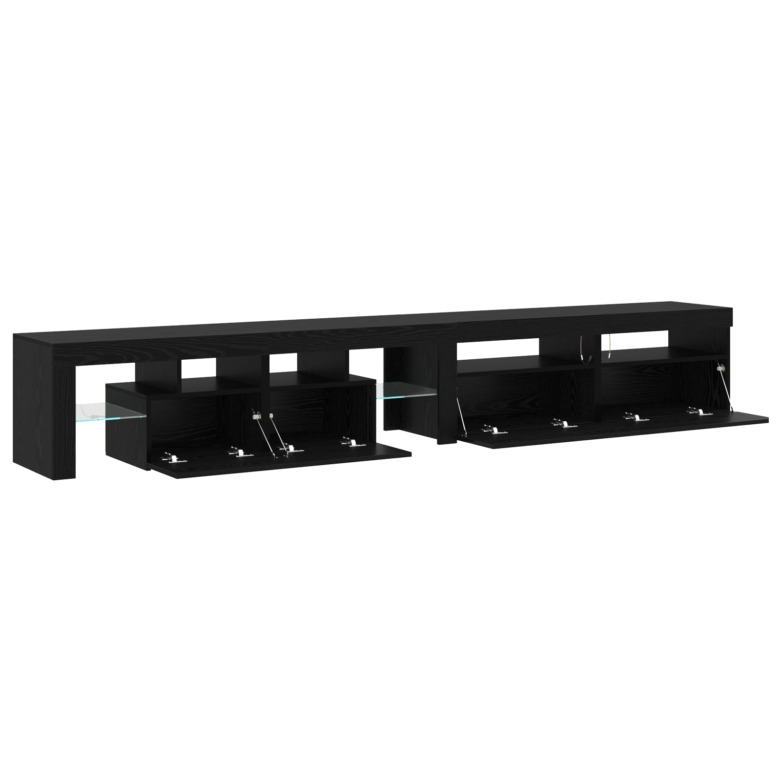 Dulapuri TV 3 pcs cu lumini LED din stejar negru,  Dulapuri TV cu lumini LED 2 pcs din stejar negru 60x35x40 cm lemn ingineresc GartenMobel Dekor
