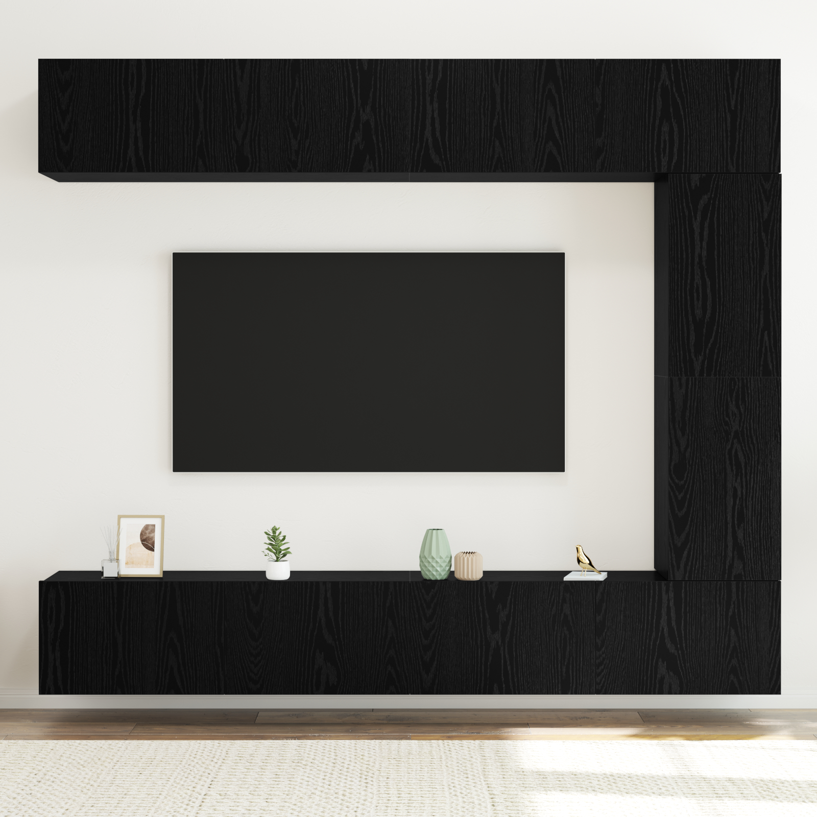 Set de 5 cabineți TV din lemn prelucrat de stejar negru GartenMobel Dekor