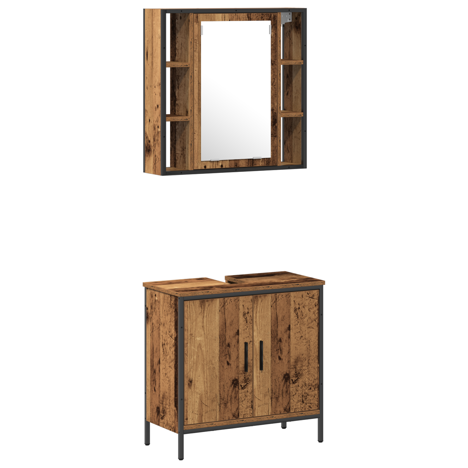 Set de mobilier pentru baie 2 piese Lemn vechi Lemn prelucrat GartenMobel Dekor