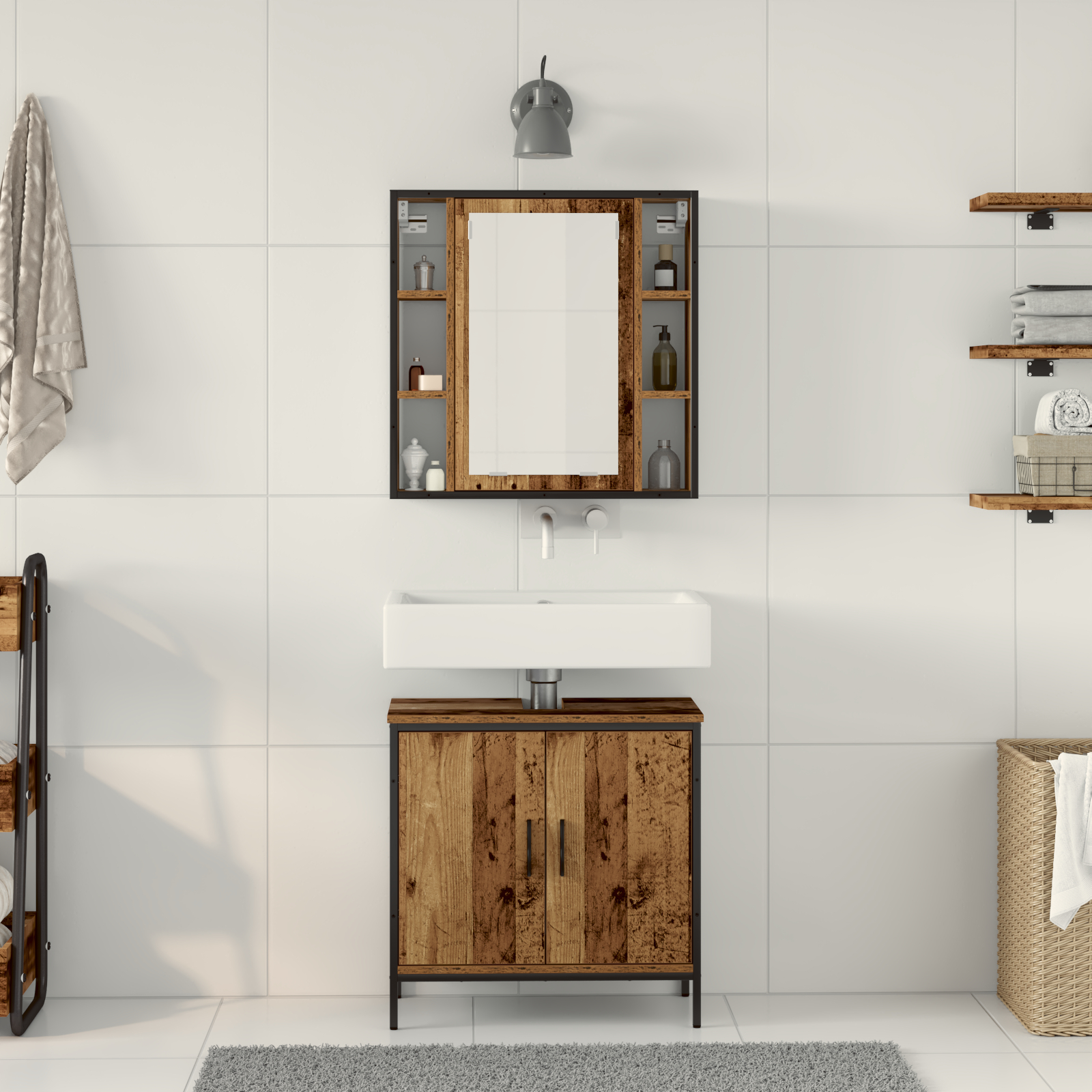 Set de mobilier pentru baie 2 piese Lemn vechi Lemn prelucrat GartenMobel Dekor