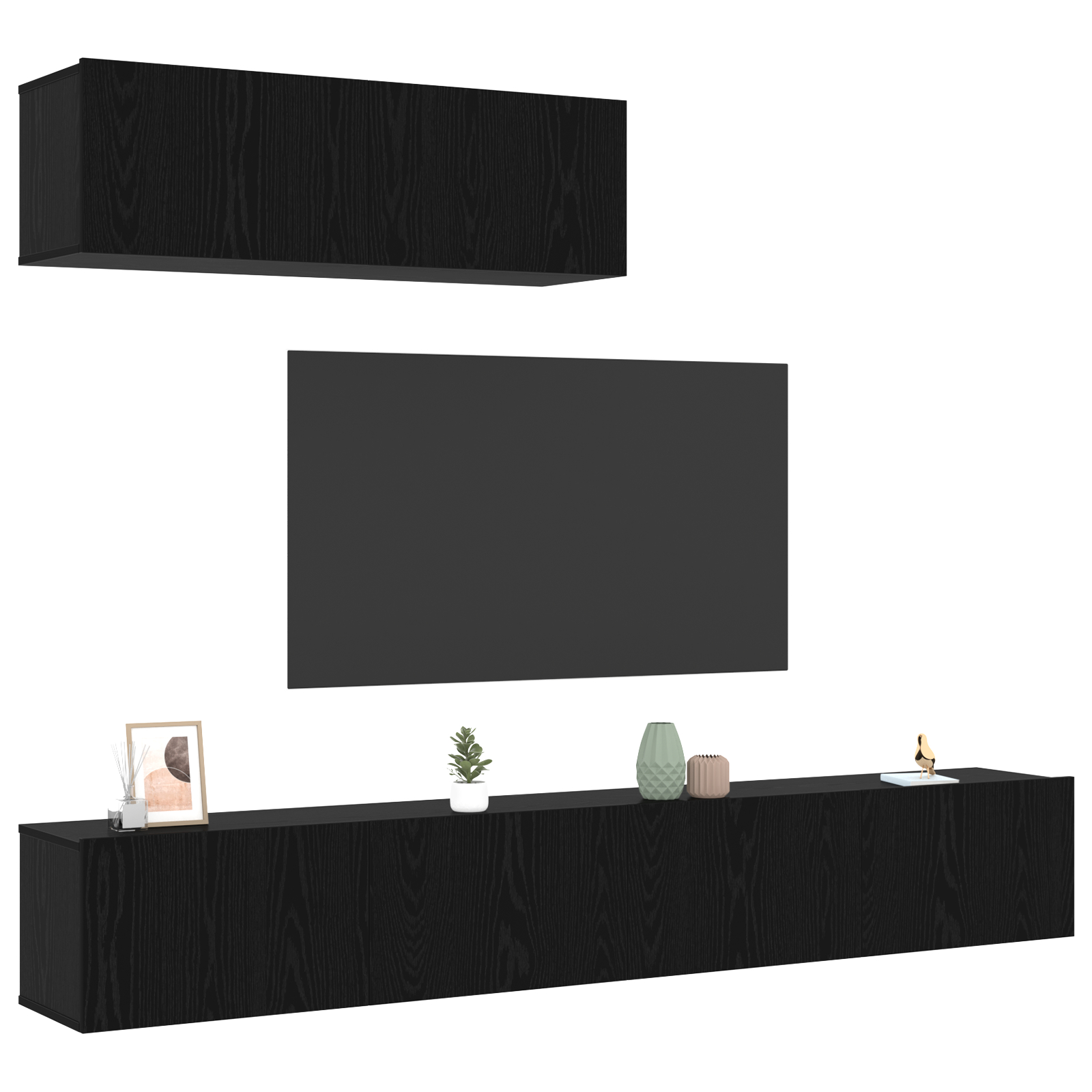 Set dulap TV cu 3 piese montat pe perete din stejar negru, lemn prelucrat GartenMobel Dekor