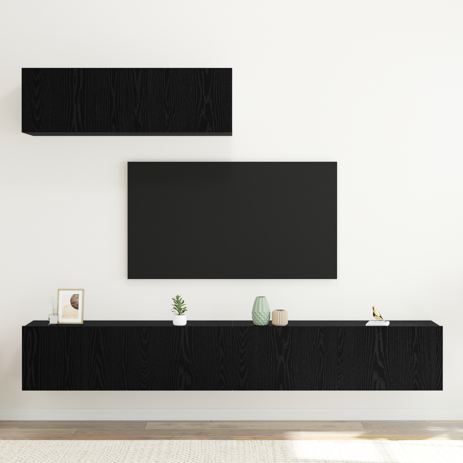 Set dulap TV cu 3 piese montat pe perete din stejar negru, lemn prelucrat GartenMobel Dekor