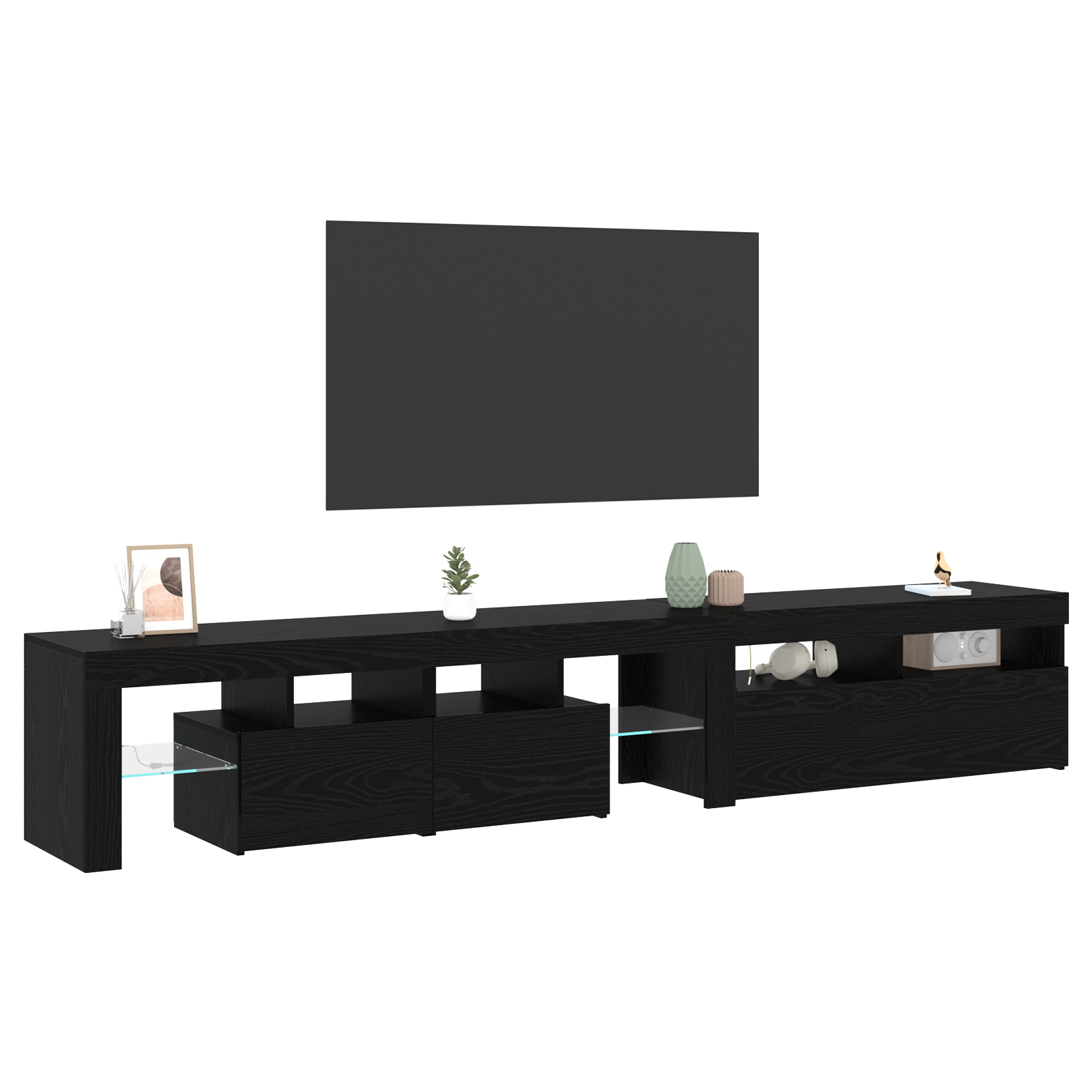 Cabinete TV  2 pcs cu LED-uri Stejar Negru Lemn Ingineresc, Suport TV  cu LED-uri - Stejar Negru, 90x35x40 cm, făcut din lemn ingineresc GartenMobel Dekor