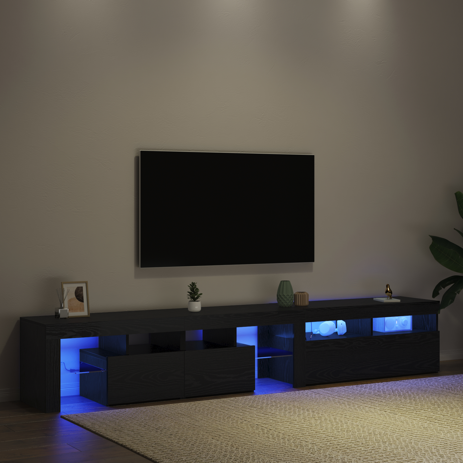 Cabinete TV  2 pcs cu LED-uri Stejar Negru Lemn Ingineresc, Suport TV  cu LED-uri - Stejar Negru, 90x35x40 cm, făcut din lemn ingineresc GartenMobel Dekor
