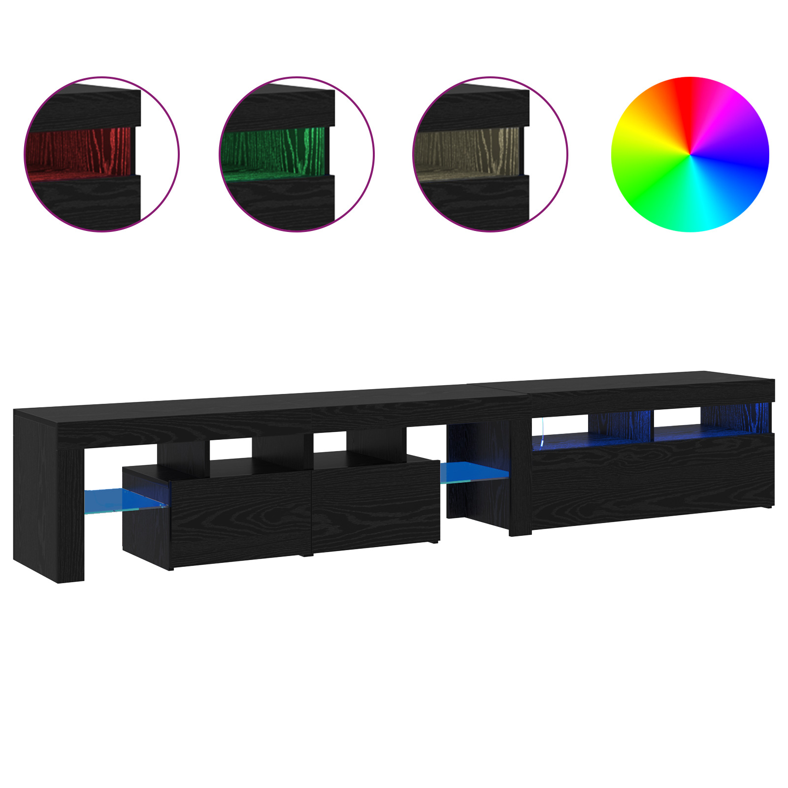 Cabinete TV  2 pcs cu LED-uri Stejar Negru Lemn Ingineresc, Suport TV  cu LED-uri - Stejar Negru, 90x35x40 cm, făcut din lemn ingineresc GartenMobel Dekor