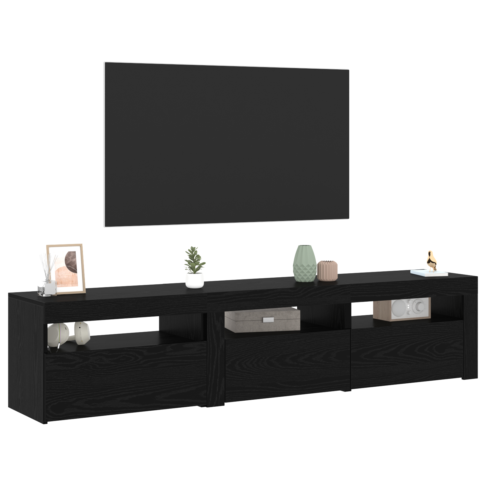 Cabinete TV  2 pcs cu lumini LED Stejar negru Lemn prelucrat, Suport TV  Stejar negru cu lumini LED, 60x35x40 cm, din lemn prelucrat GartenMobel Dekor