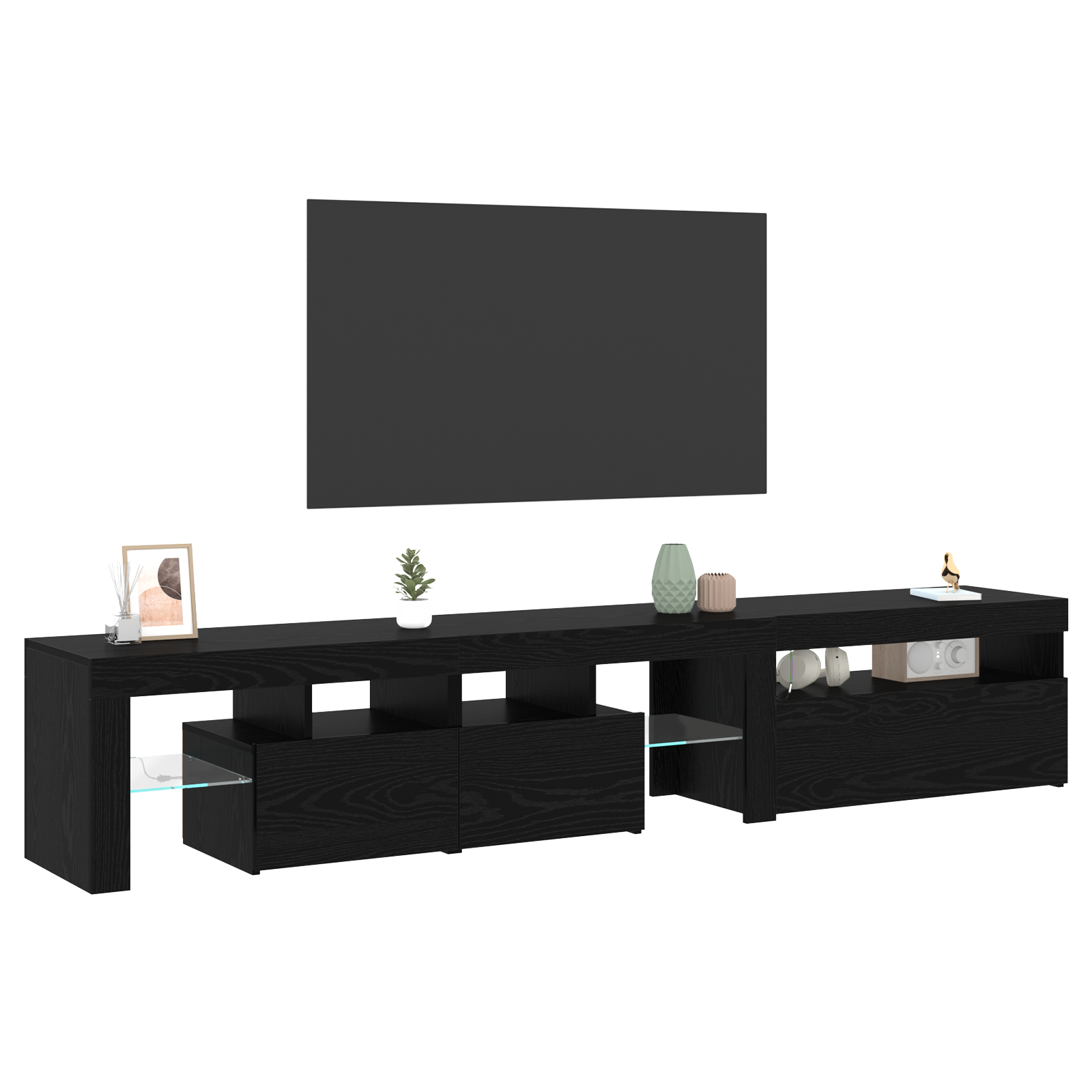 Cabinete pentru TV  2 buc cu Lumini LED Stejar Negru Lemn Prelucrat, Stand pentru TV  cu Lumini LED - Stejar Negru - 75x35x40 cm - Fabricat din Lemn Prelucrat GartenMobel Dekor