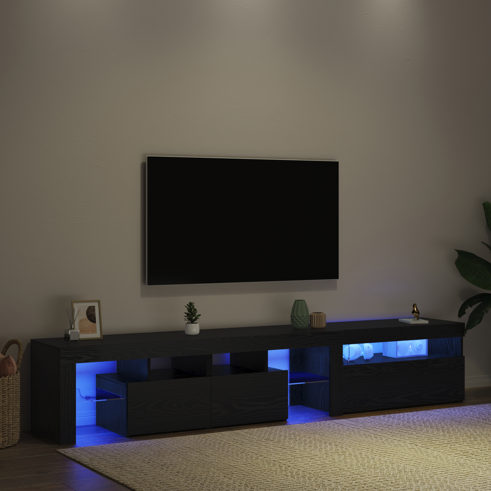 Cabinete pentru TV  2 buc cu Lumini LED Stejar Negru Lemn Prelucrat, Stand pentru TV  cu Lumini LED - Stejar Negru - 75x35x40 cm - Fabricat din Lemn Prelucrat GartenMobel Dekor