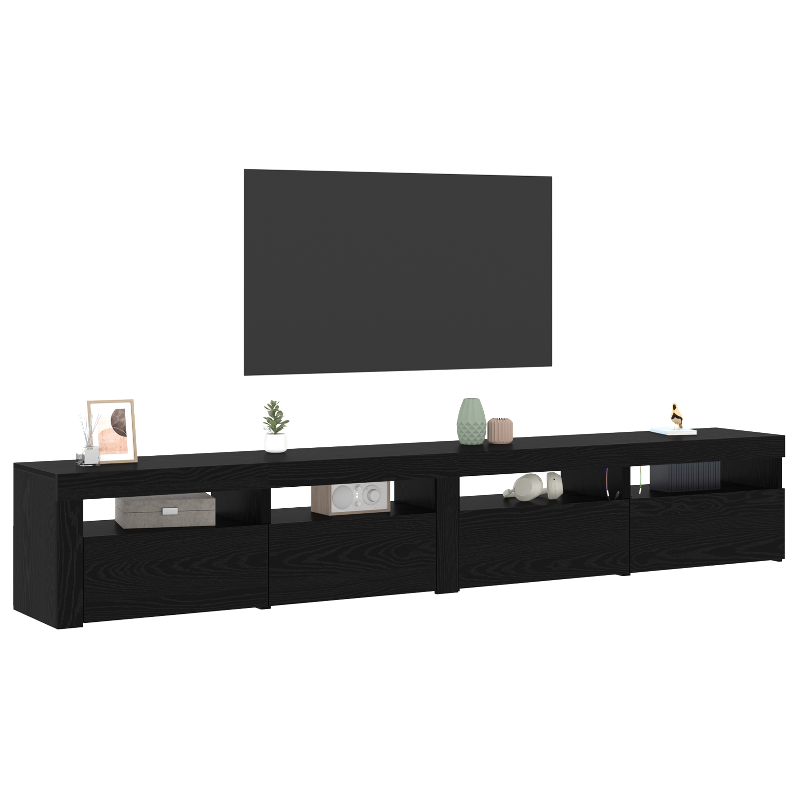 Set Cabinet TV  3 Piese cu Luminile LED Stejar Negru Lemn Stratificat, Cabinete TV  2 piese cu Luminile LED Stejar Negru 60x35x40 cm Lemn Stratificat GartenMobel Dekor