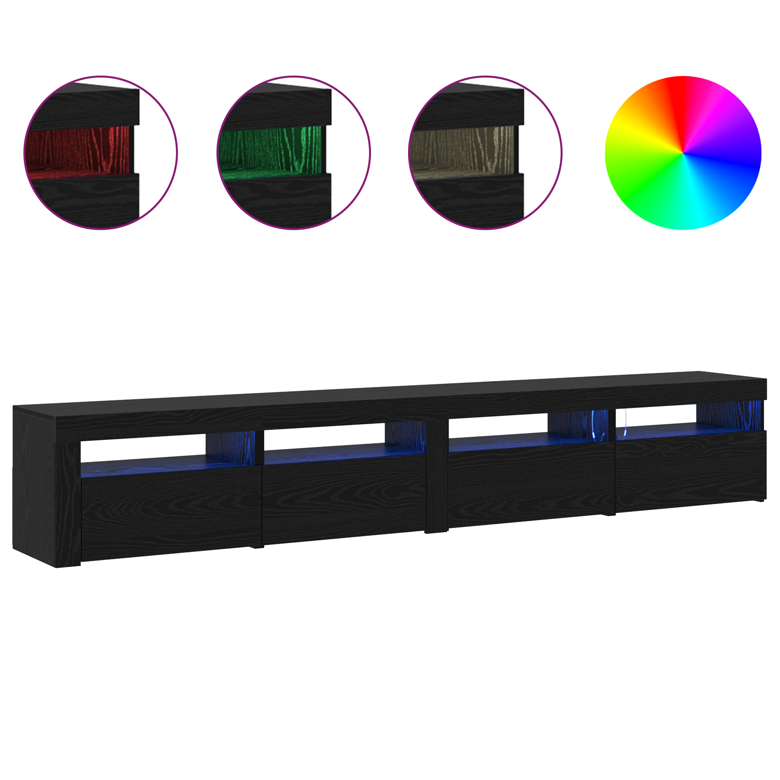 Set Cabinet TV  3 Piese cu Luminile LED Stejar Negru Lemn Stratificat, Cabinete TV  2 piese cu Luminile LED Stejar Negru 60x35x40 cm Lemn Stratificat GartenMobel Dekor