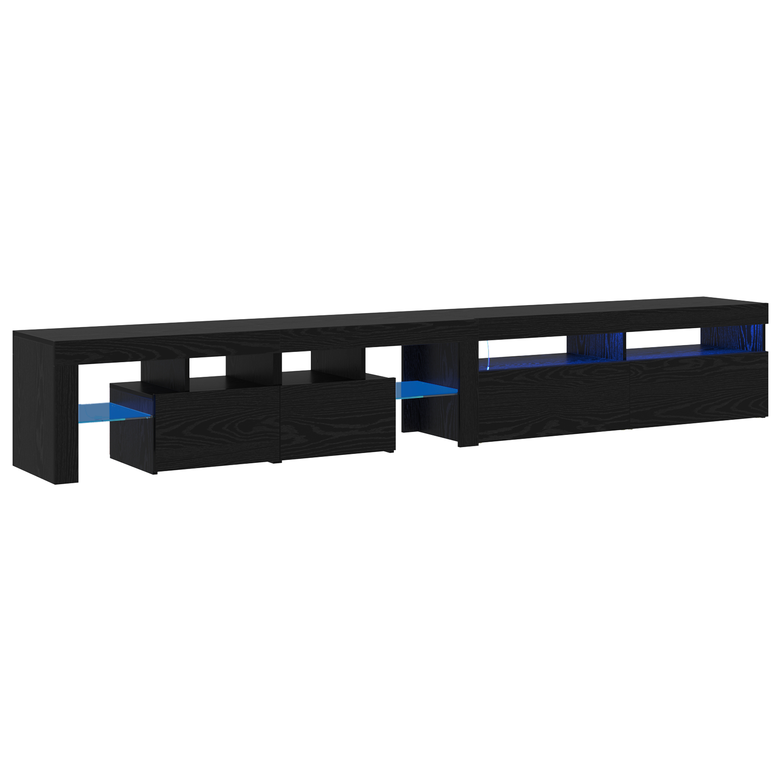Set de 2 cabine TV cu lumini LED din lemn prelucrat de stejar negru, Cabinet TV  cu LED stejar negru 120x35x40 cm din lemn prelucrat GartenMobel Dekor