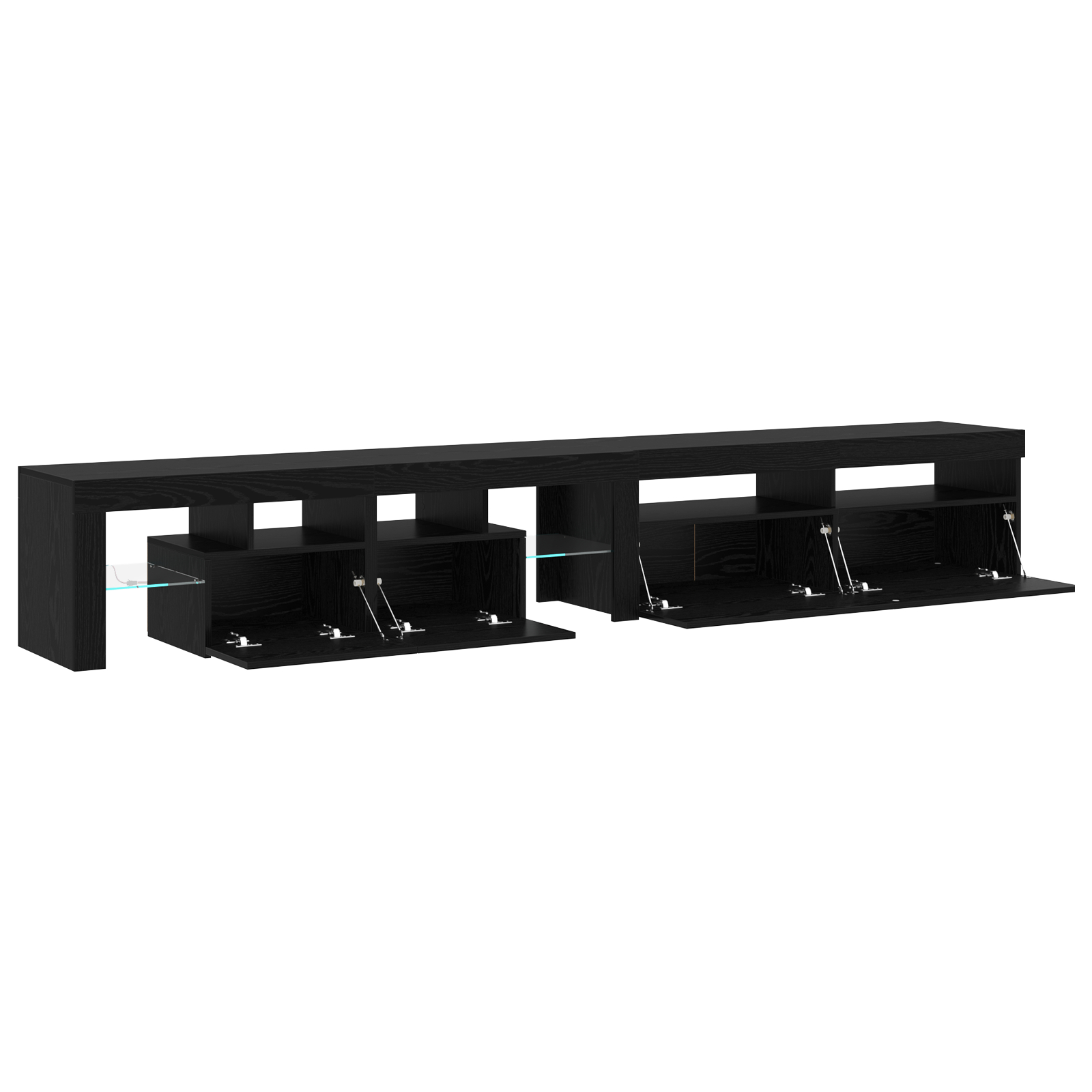Set de 2 cabine TV cu lumini LED din lemn prelucrat de stejar negru, Cabinet TV  cu LED stejar negru 120x35x40 cm din lemn prelucrat GartenMobel Dekor