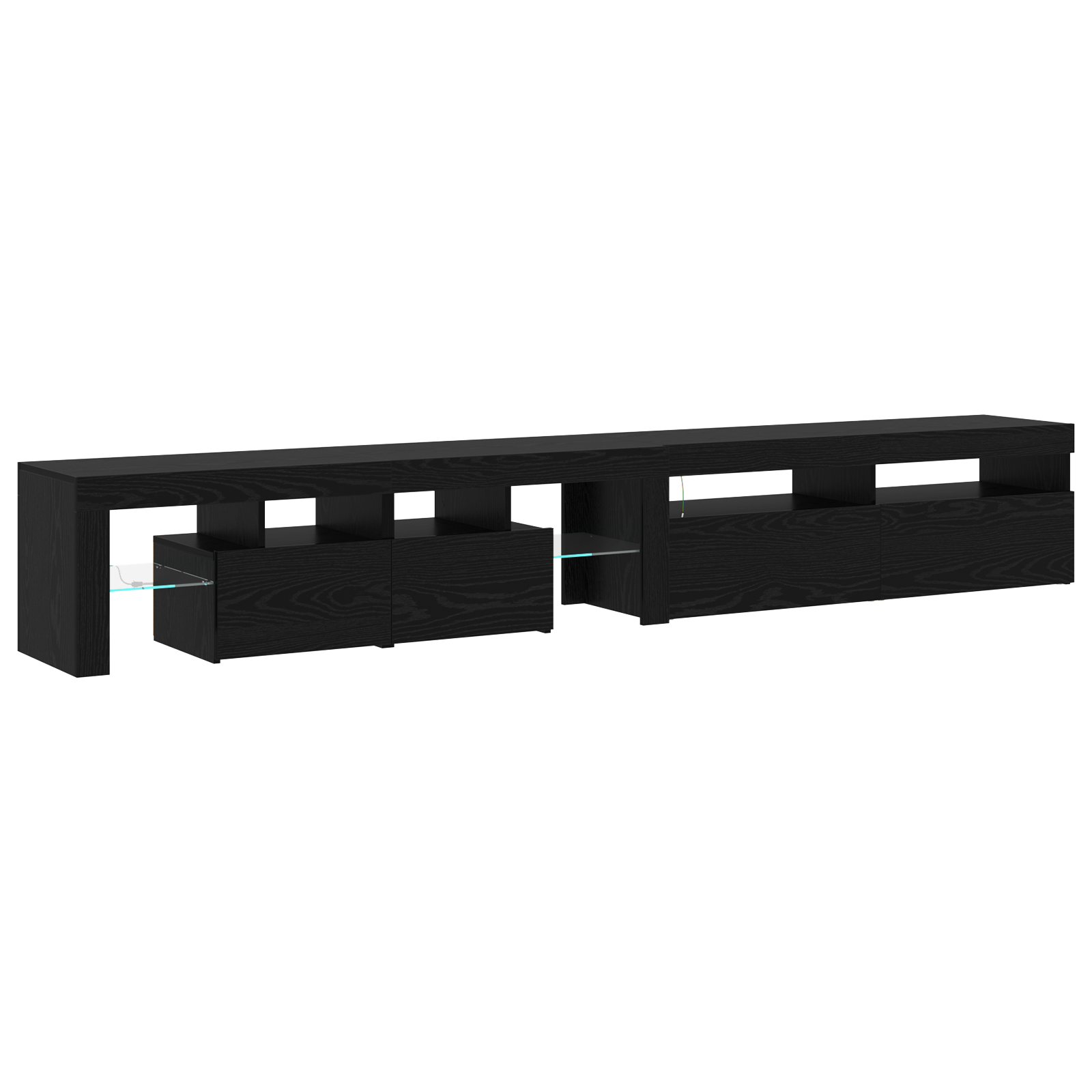 Set de 2 cabine TV cu lumini LED din lemn prelucrat de stejar negru, Cabinet TV  cu LED stejar negru 120x35x40 cm din lemn prelucrat GartenMobel Dekor