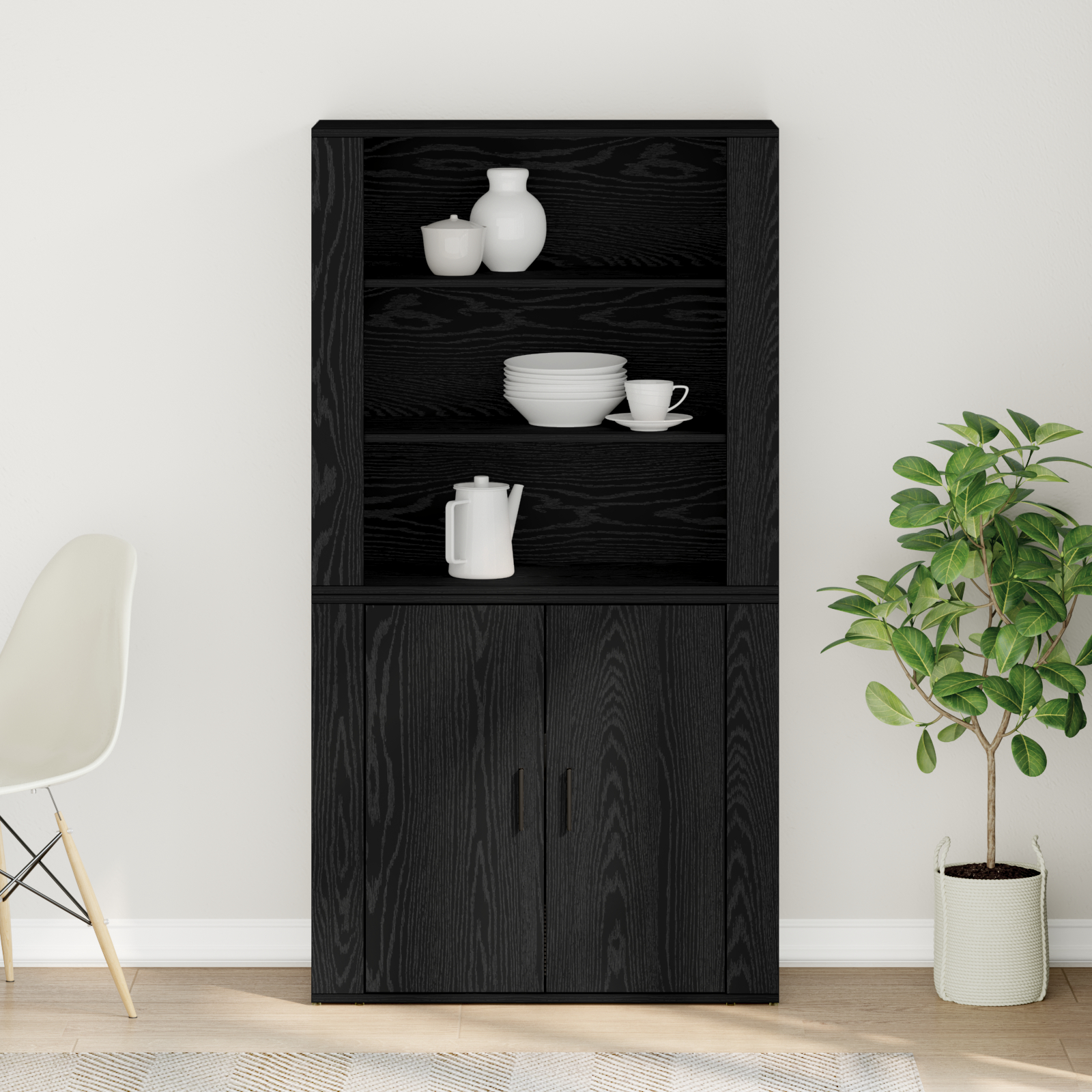 Highboard din stejar negru din lemn stratificat GartenMobel Dekor