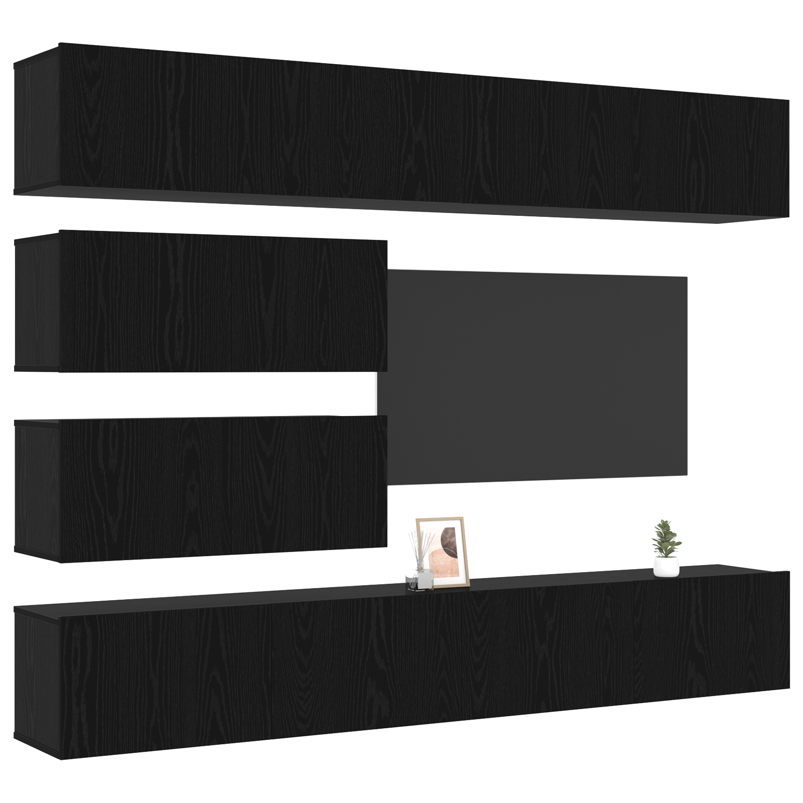 Set 6 piese cabinet TV montat pe perete stejar negru lemn prelucrat GartenMobel Dekor
