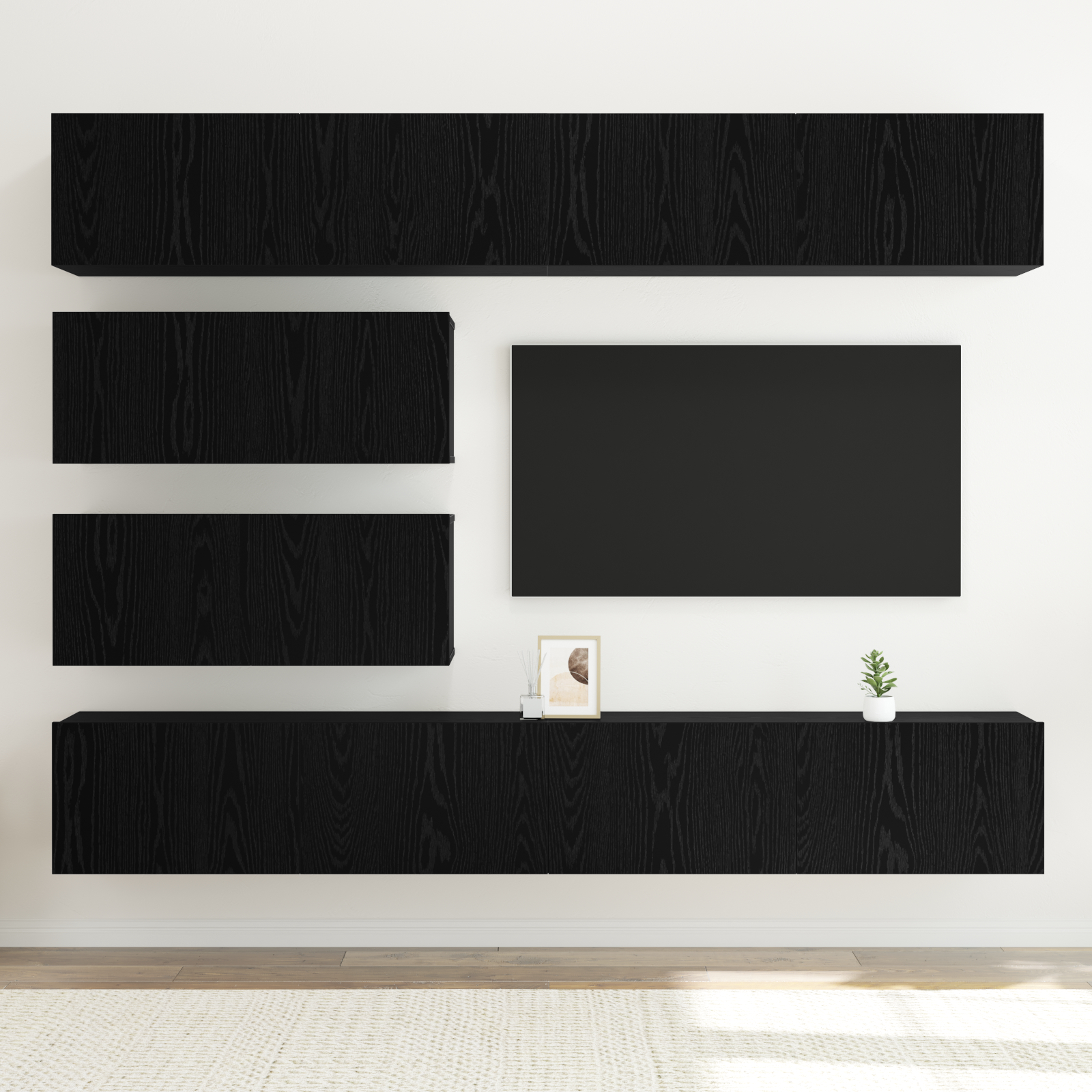 Set 6 piese cabinet TV montat pe perete stejar negru lemn prelucrat GartenMobel Dekor