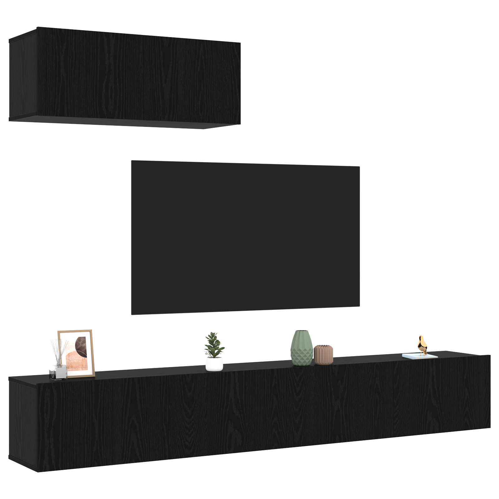 Set Mobilier TV 3 Piese Montat pe Perete Negru din Lemn Prelucrat GartenMobel Dekor