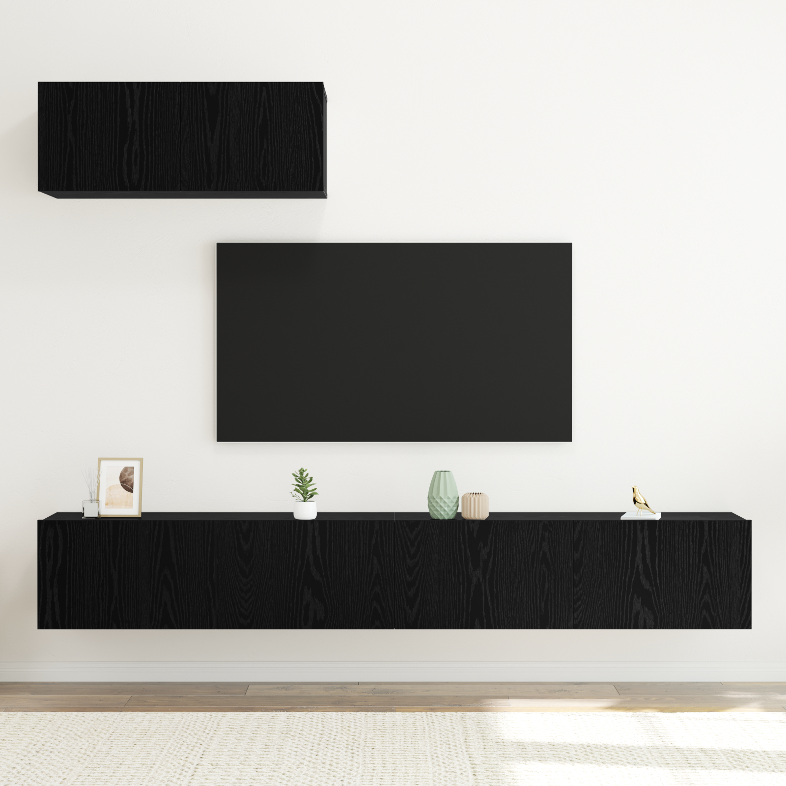 Set Mobilier TV 3 Piese Montat pe Perete Negru din Lemn Prelucrat GartenMobel Dekor