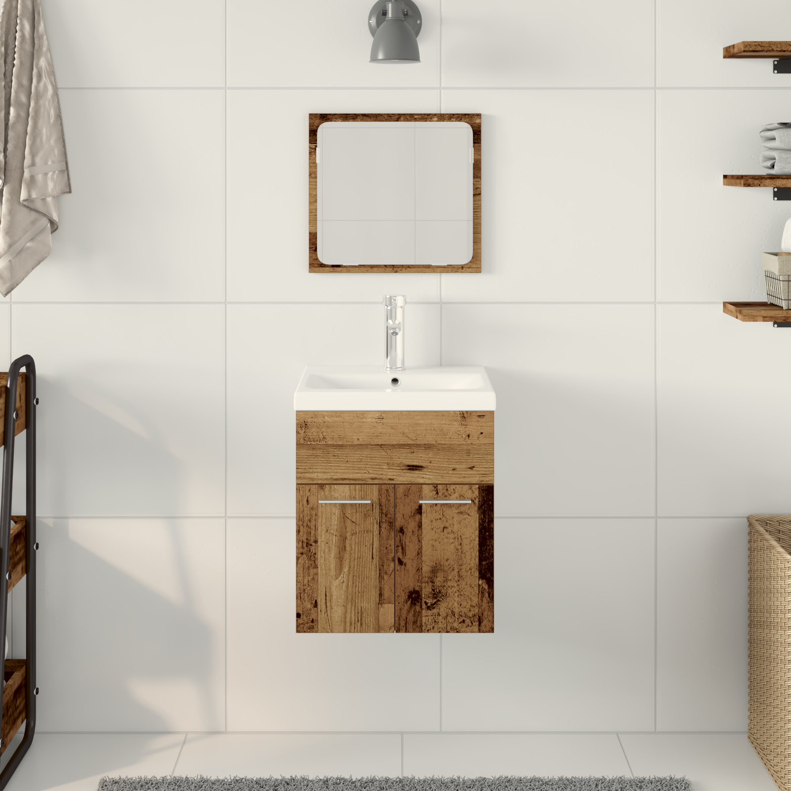 Set de mobilă pentru baie 3 Piese Lemn Vechi Lemn Inginerie GartenMobel Dekor
