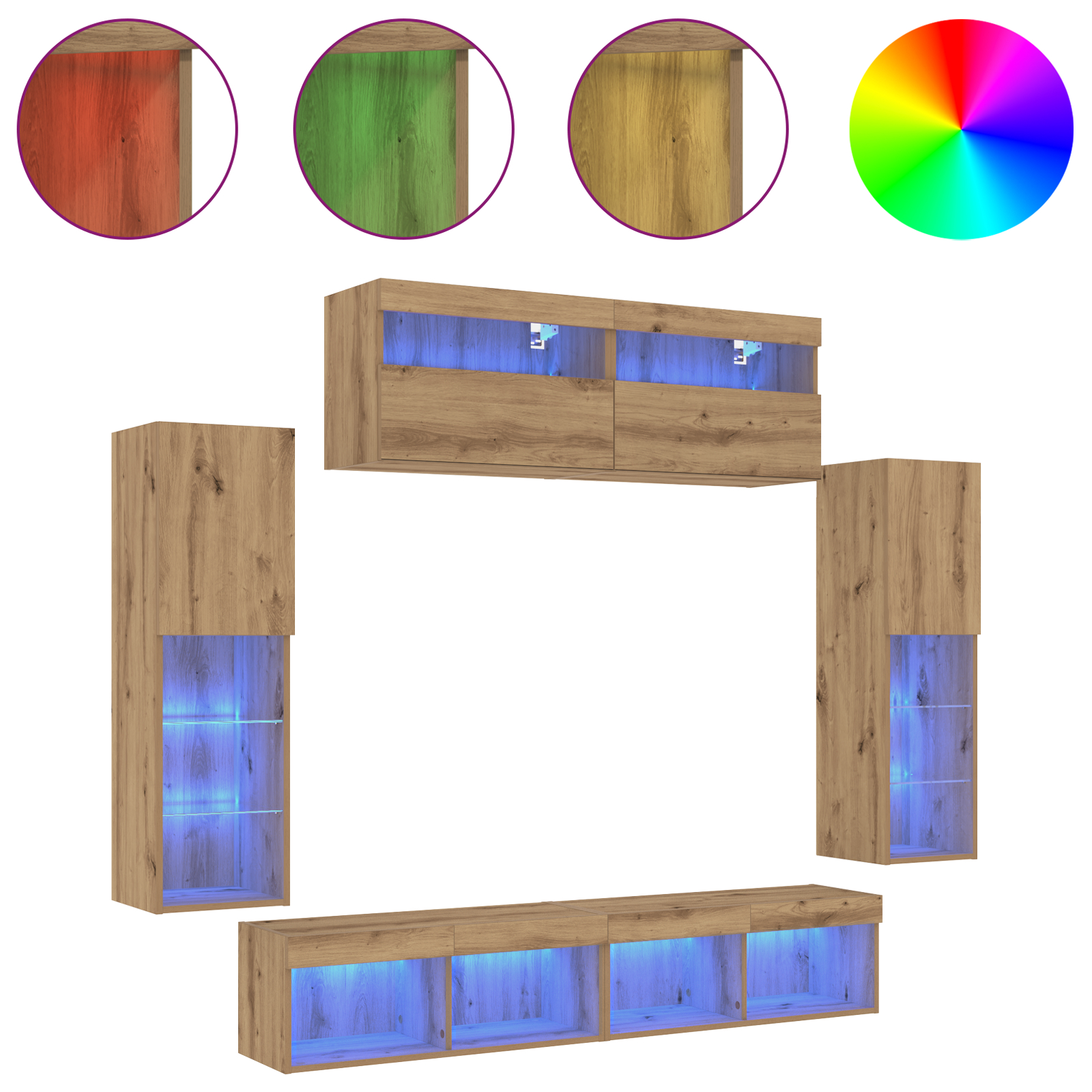 Dulapuri TV  cu lumini LED 2 piese Stejar 80x30x30 cm, Dulapuri TV  cu lumini LED 2 piese Stejar 60x30x40 cm GartenMobel Dekor