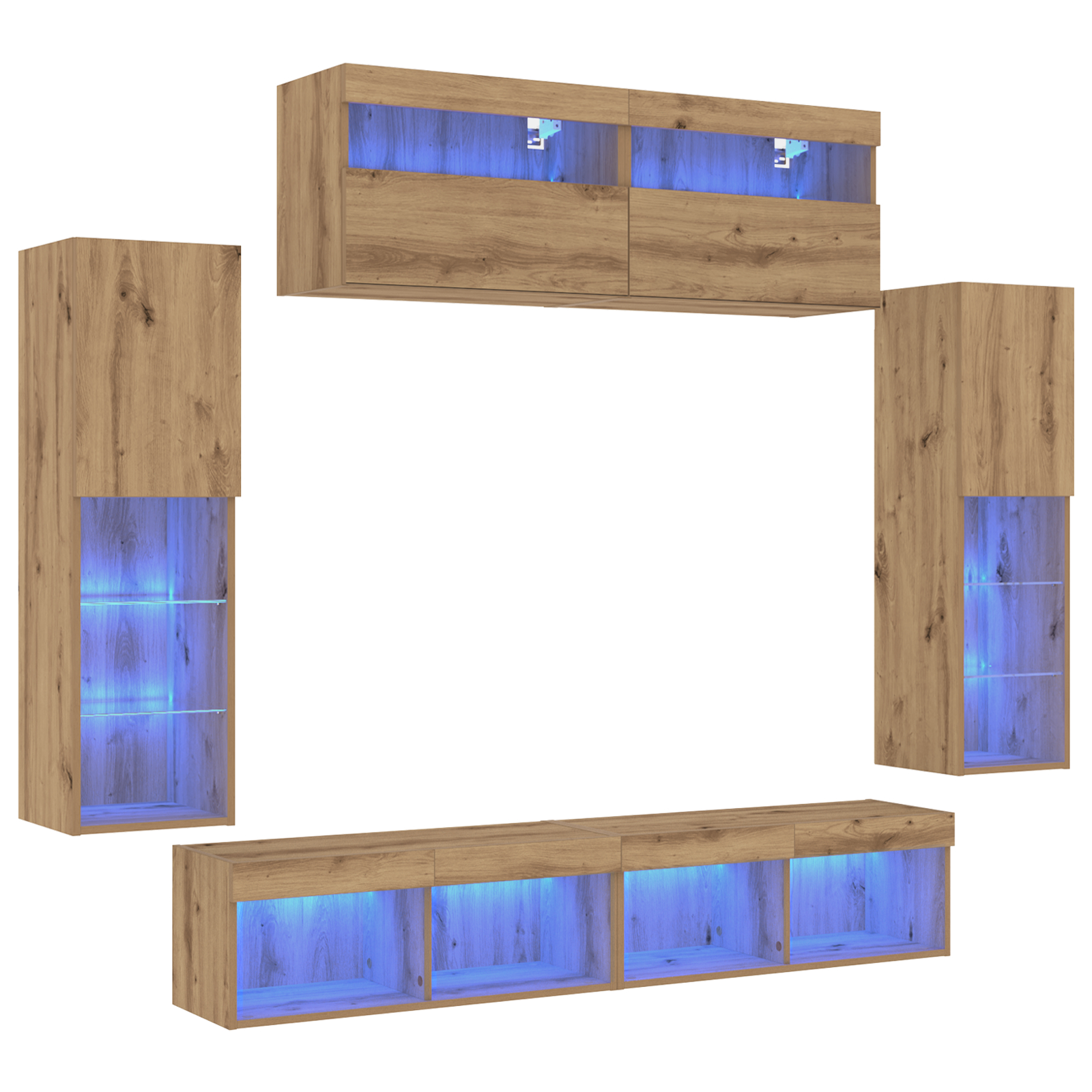 Dulapuri TV  cu lumini LED 2 piese Stejar 80x30x30 cm, Dulapuri TV  cu lumini LED 2 piese Stejar 60x30x40 cm GartenMobel Dekor