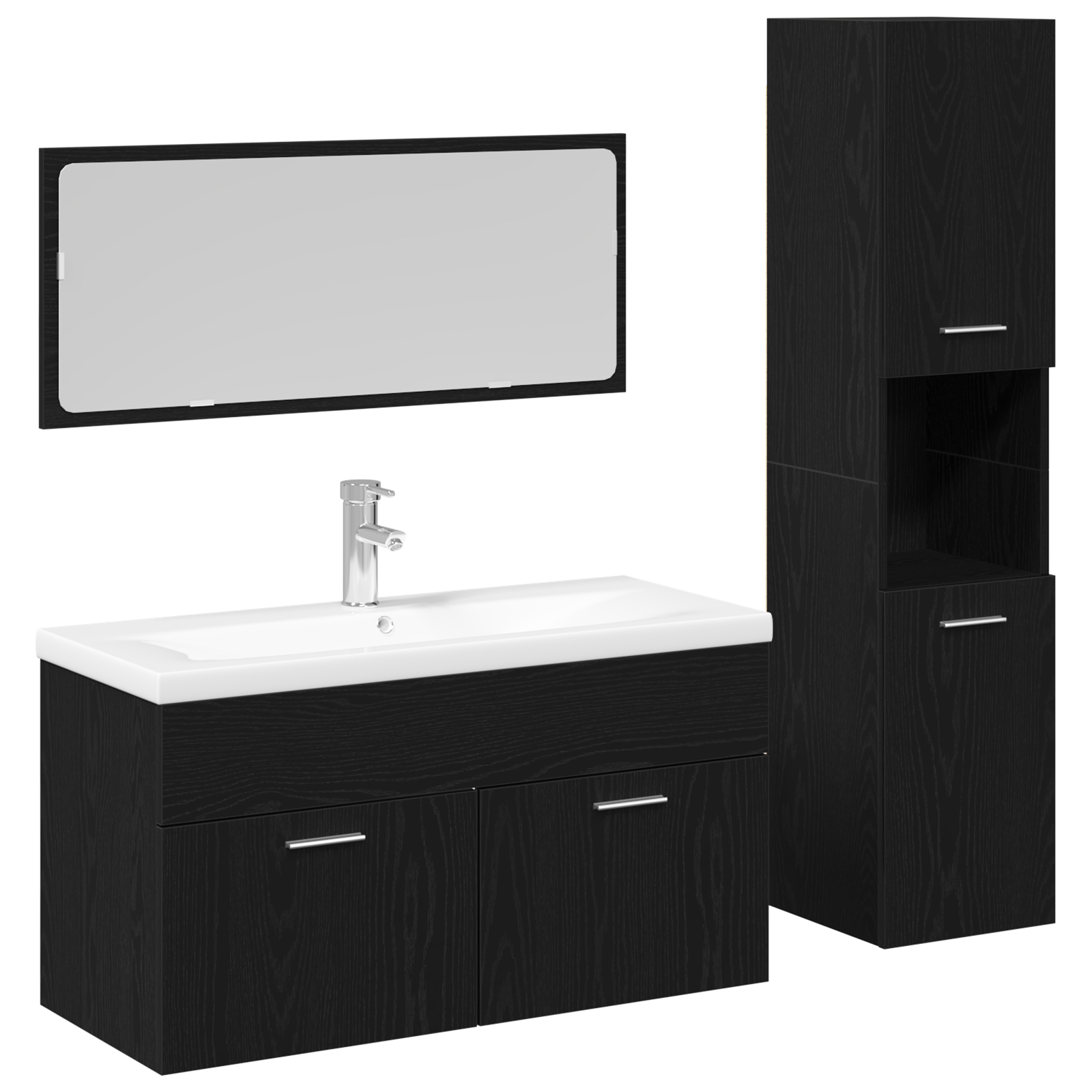 Set Mobilier Baie  din 2 piese Stejar Negru Lemn Prelucrat, Dulap Baie  Stejar Negru, 30x30x130 cm, Fabricat din Lemn Prelucrat GartenMobel Dekor