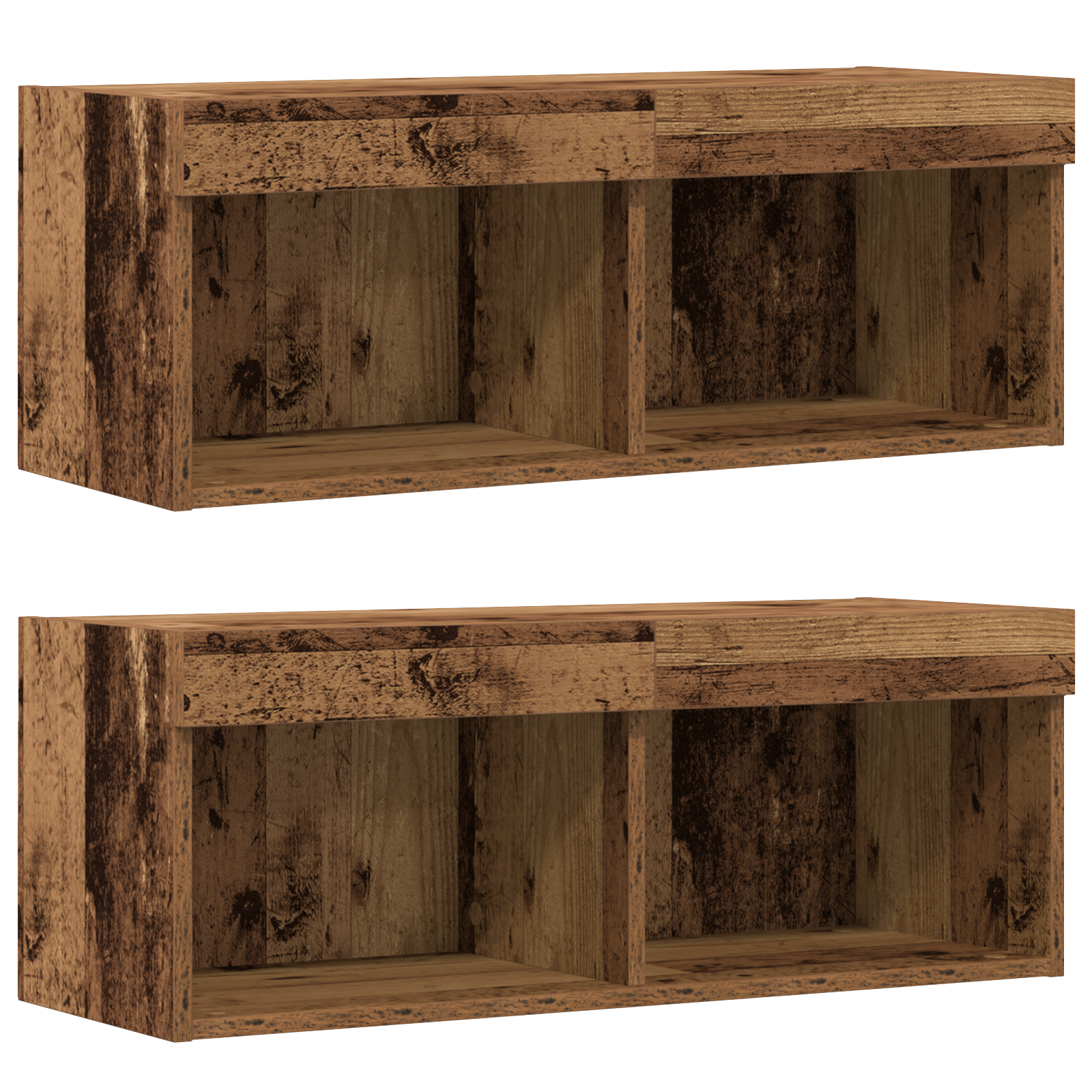 Raft flotant 2 buc Lemn vechi 40x28.5x40 cm Lemn prelucrat,  Dulapuri cu lumini LED 2 buc Lemn vechi 40x30x30 cm,  Dulapuri TV cu lumini LED 2 buc Lemn vechi 80x30x30 cm GartenMobel Dekor