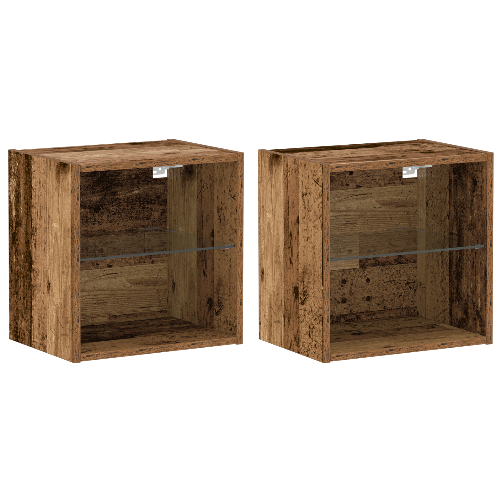Raft flotant 2 buc Lemn vechi 40x28.5x40 cm Lemn prelucrat,  Dulapuri cu lumini LED 2 buc Lemn vechi 40x30x30 cm,  Dulapuri TV cu lumini LED 2 buc Lemn vechi 80x30x30 cm GartenMobel Dekor