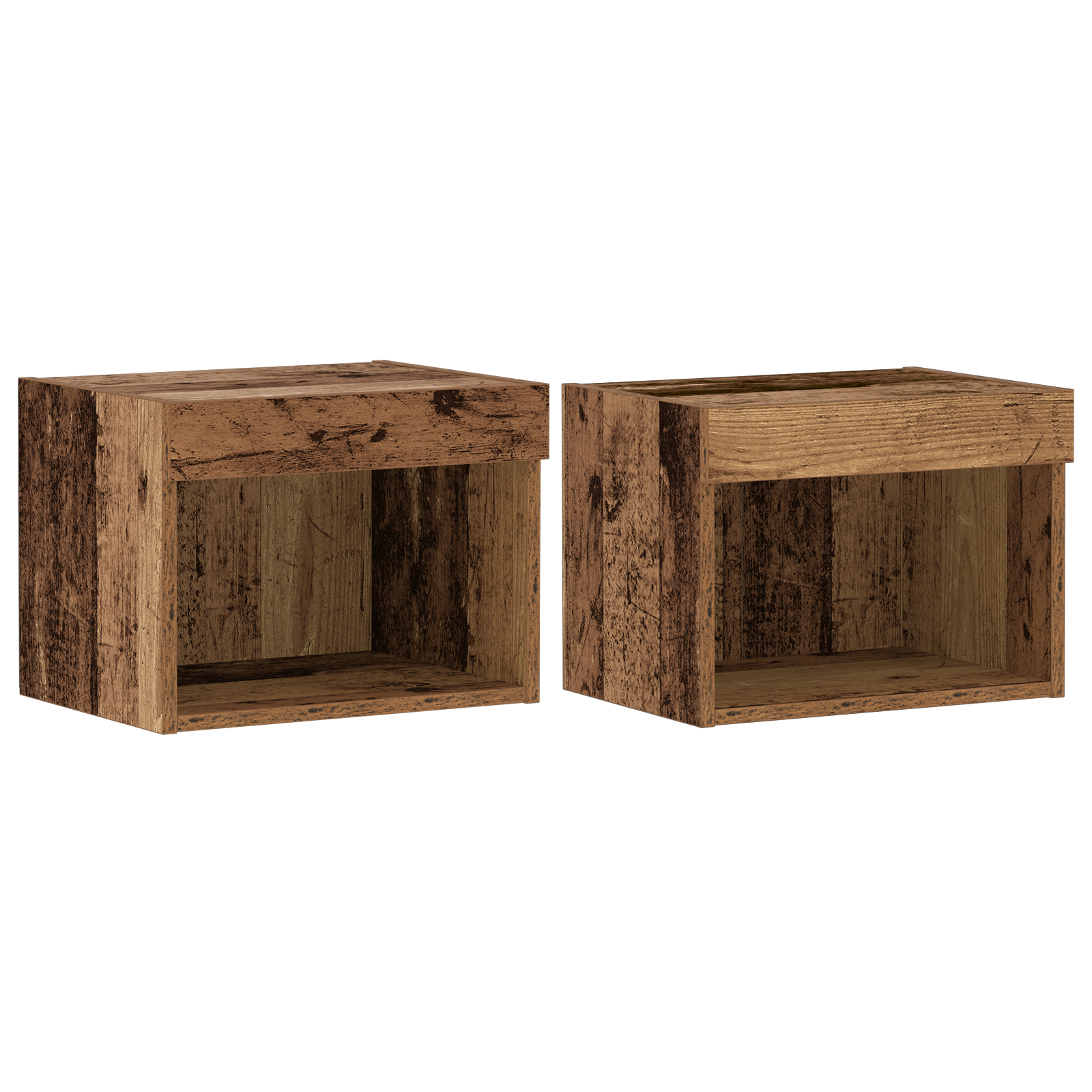 Raft flotant 2 buc Lemn vechi 40x28.5x40 cm Lemn prelucrat,  Dulapuri cu lumini LED 2 buc Lemn vechi 40x30x30 cm,  Dulapuri TV cu lumini LED 2 buc Lemn vechi 80x30x30 cm GartenMobel Dekor