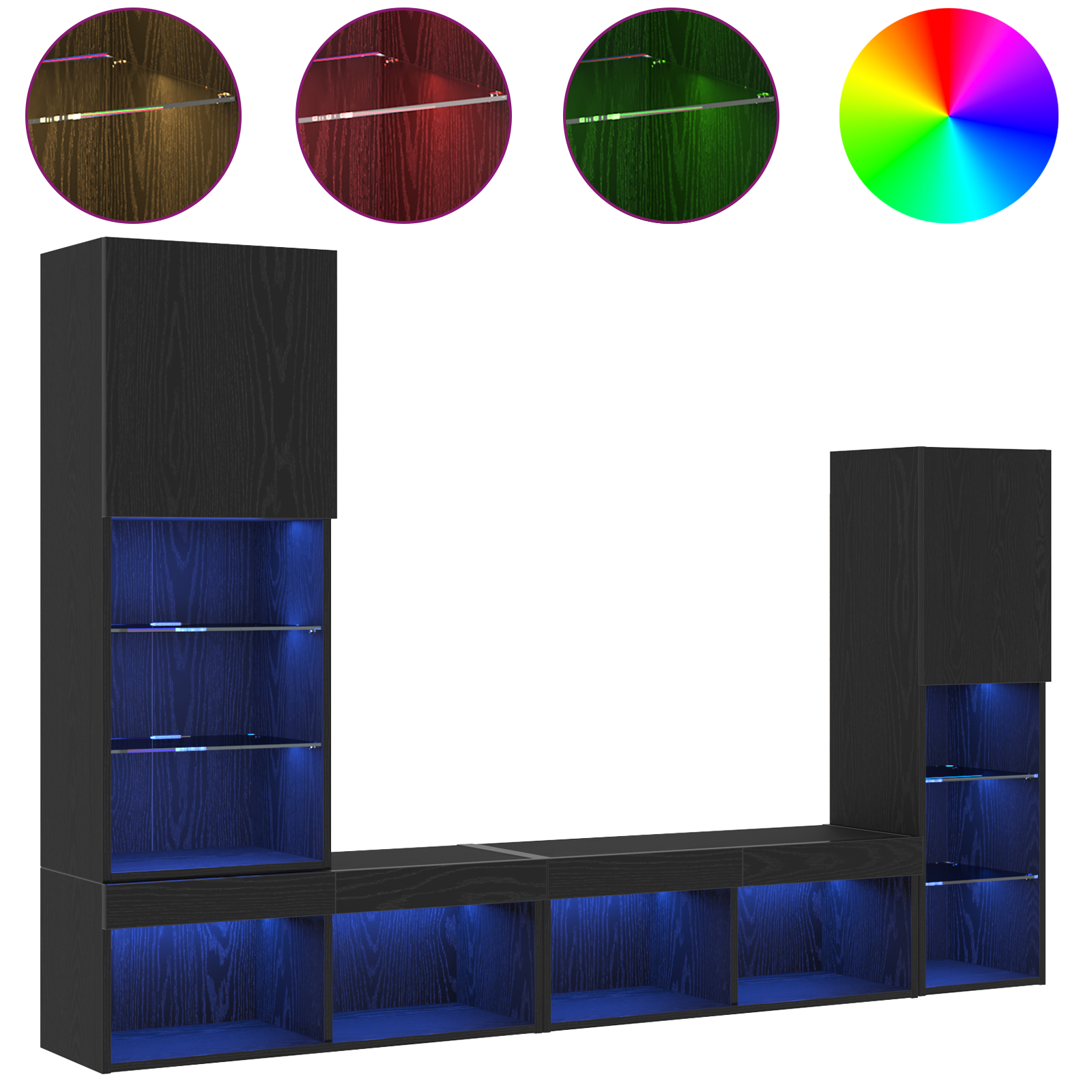 Dulap TV  Stejar Negru 30.5x30x102 cm Lemn Ingineresc, Dulap TV  cu Lumini LED Stejar Negru 40.5x30x102 cm, Dulapuri TV  cu Lumini LED 2 buc Stejar Negru 80x30x30 cm GartenMobel Dekor