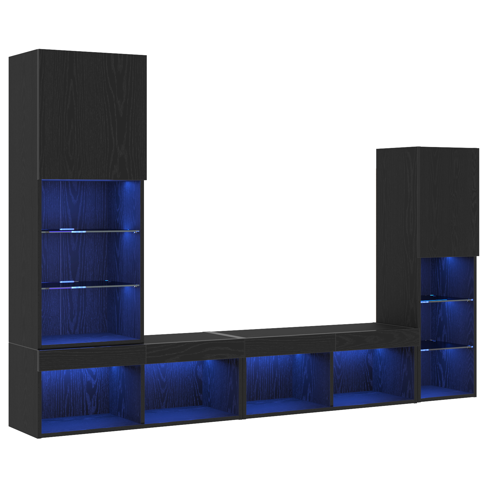Dulap TV  Stejar Negru 30.5x30x102 cm Lemn Ingineresc, Dulap TV  cu Lumini LED Stejar Negru 40.5x30x102 cm, Dulapuri TV  cu Lumini LED 2 buc Stejar Negru 80x30x30 cm GartenMobel Dekor