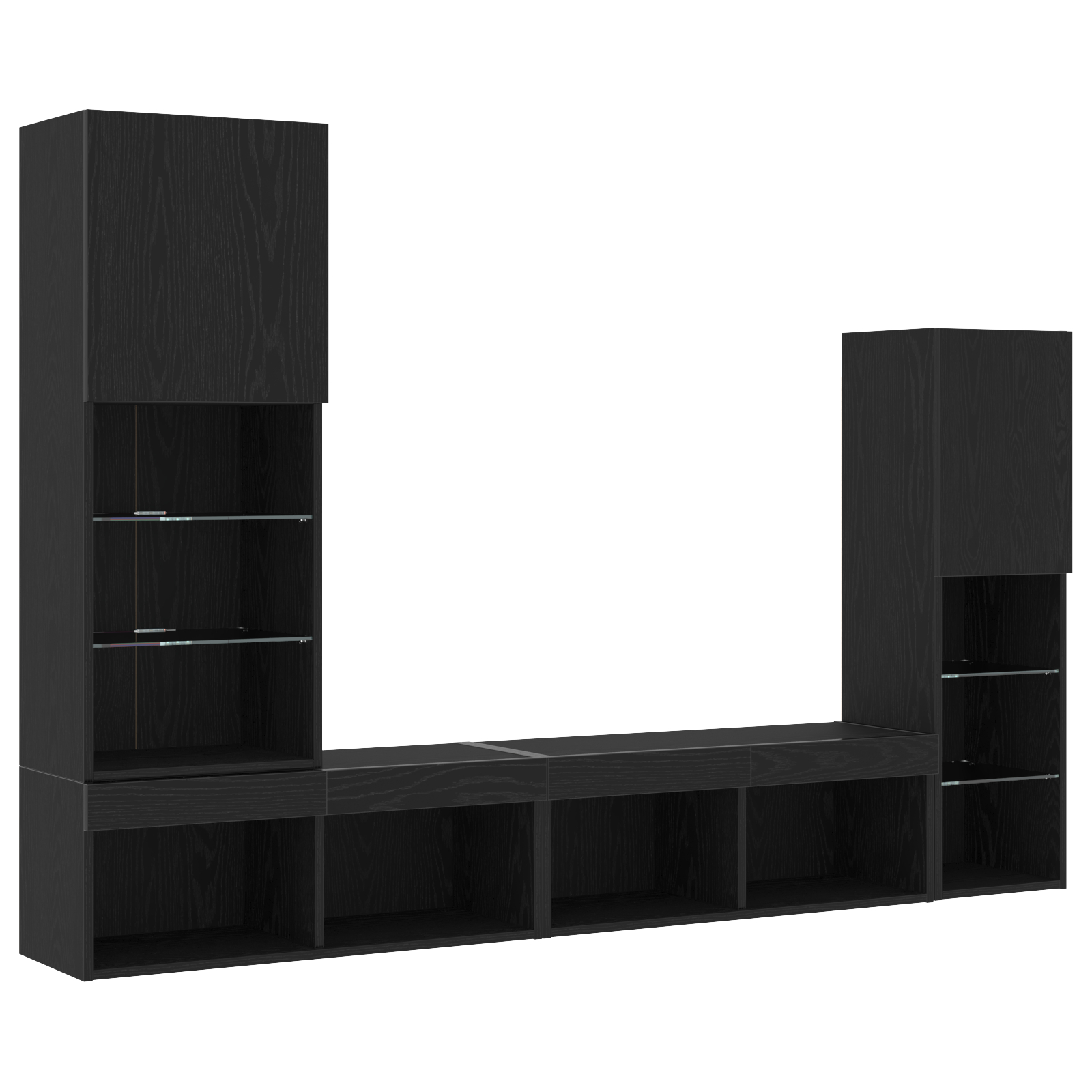 Dulap TV  Stejar Negru 30.5x30x102 cm Lemn Ingineresc, Dulap TV  cu Lumini LED Stejar Negru 40.5x30x102 cm, Dulapuri TV  cu Lumini LED 2 buc Stejar Negru 80x30x30 cm GartenMobel Dekor