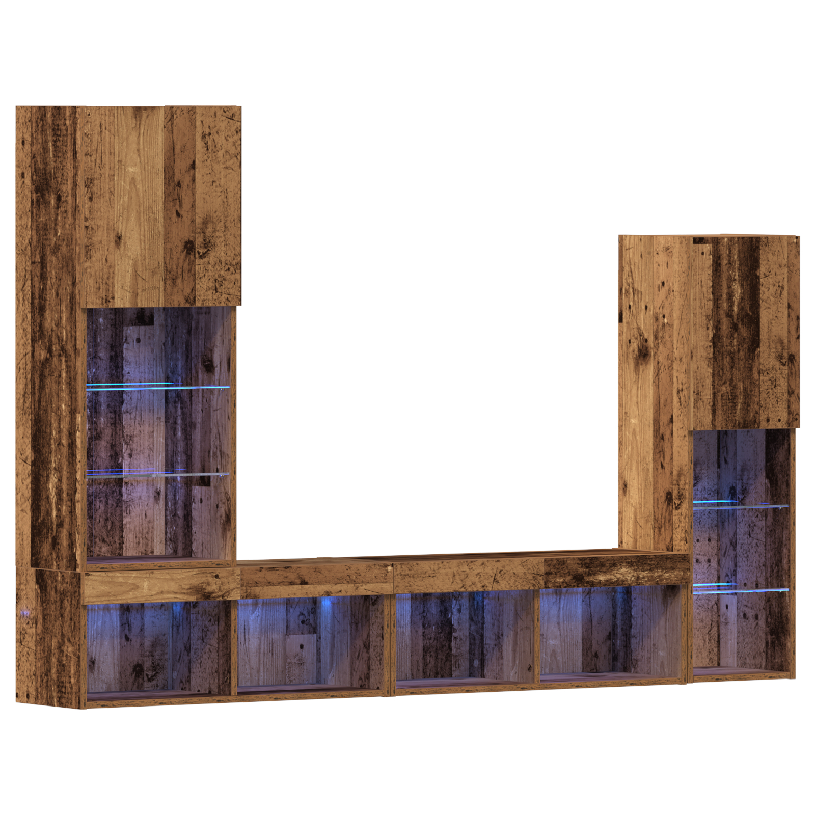 Dulap TV  cu lumini LED Lemn erodat 40.5x30x102 cm, Dulapuri TV  cu lumini LED 2 buc Lemn erodat 80x30x30 cm GartenMobel Dekor