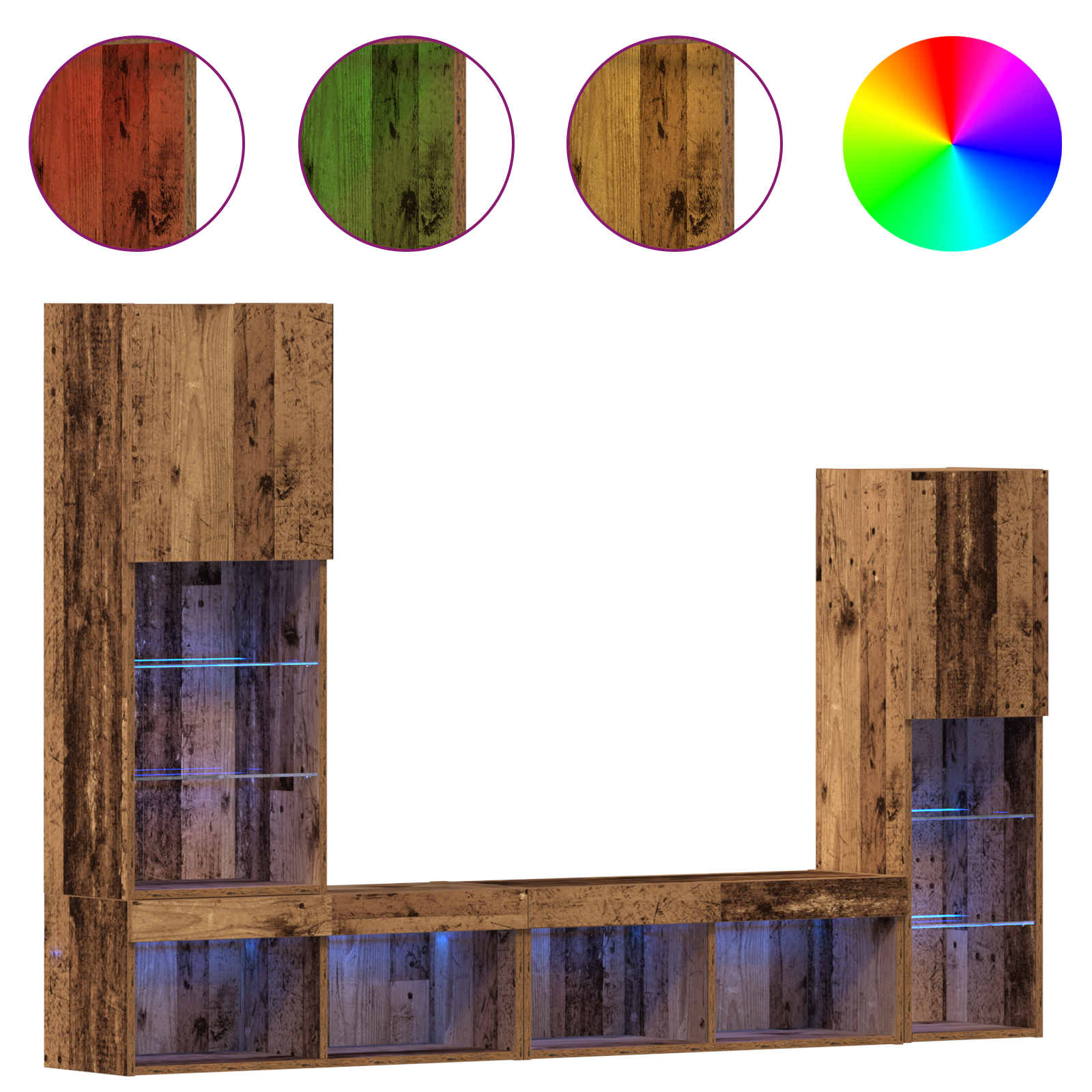 Dulap TV  cu lumini LED Lemn erodat 40.5x30x102 cm, Dulapuri TV  cu lumini LED 2 buc Lemn erodat 80x30x30 cm GartenMobel Dekor