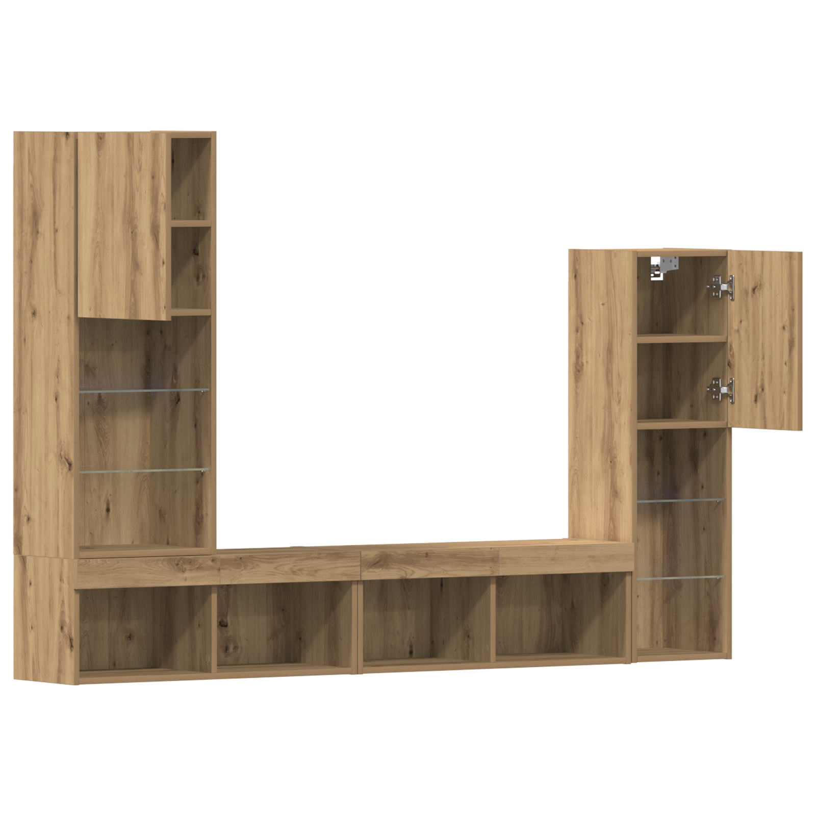 Dulap TV  cu lumini LED Stejar artizanal 40.5x30x102 cm, Dulapuri TV  cu lumini LED 2 bucăți Stejar artizanal 80x30x30 cm GartenMobel Dekor