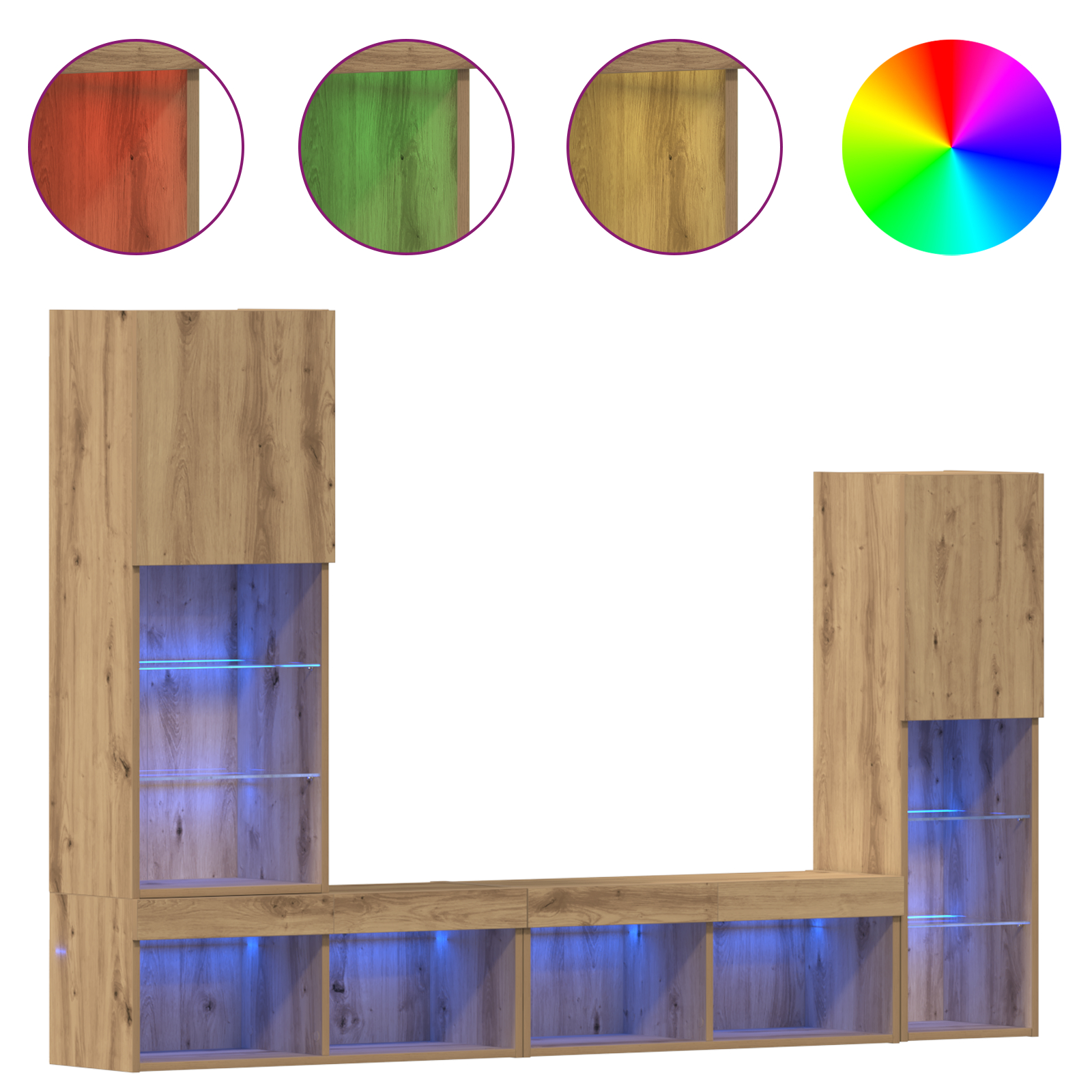 Dulap TV  cu lumini LED Stejar artizanal 40.5x30x102 cm, Dulapuri TV  cu lumini LED 2 bucăți Stejar artizanal 80x30x30 cm GartenMobel Dekor