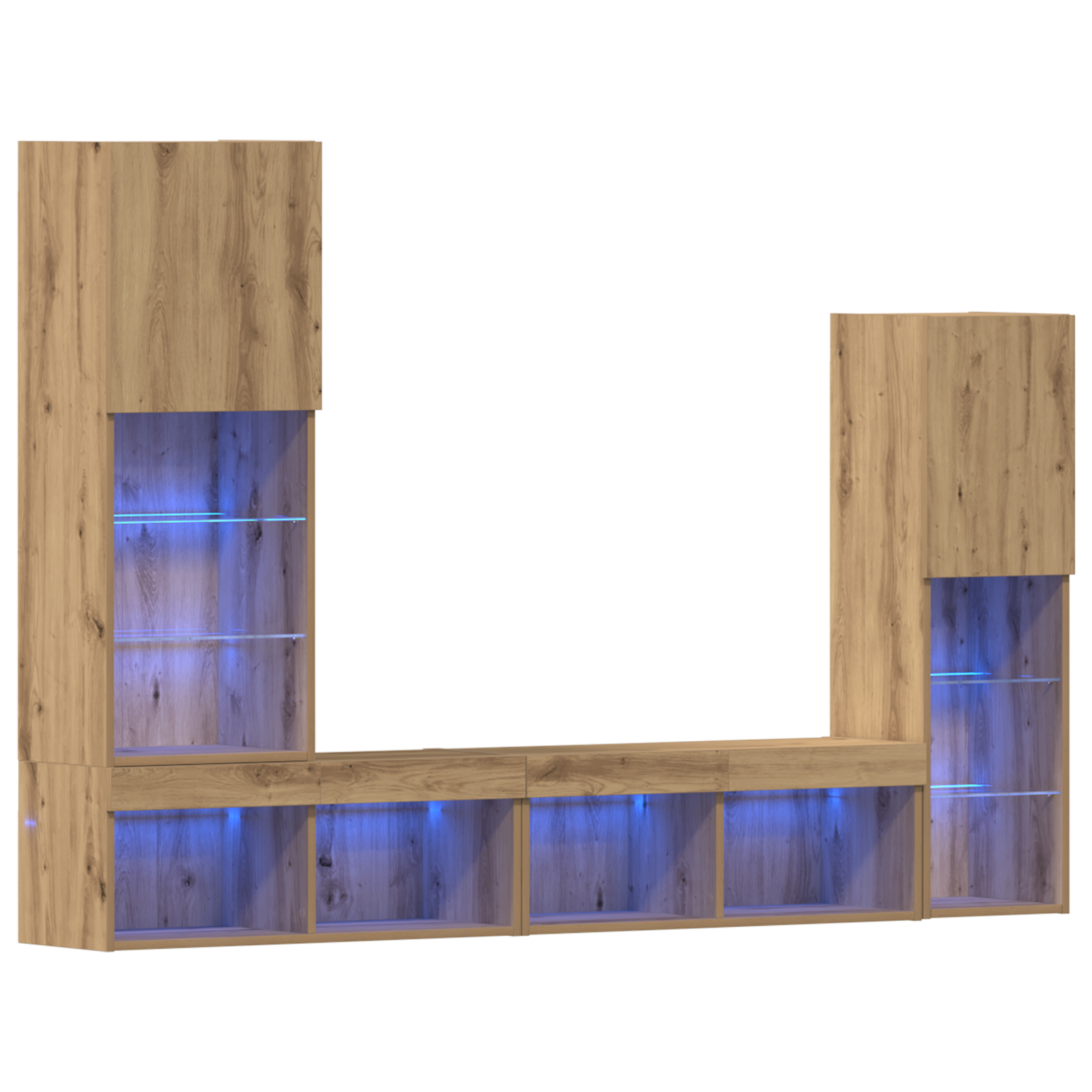 Dulap TV  cu lumini LED Stejar artizanal 40.5x30x102 cm, Dulapuri TV  cu lumini LED 2 bucăți Stejar artizanal 80x30x30 cm GartenMobel Dekor