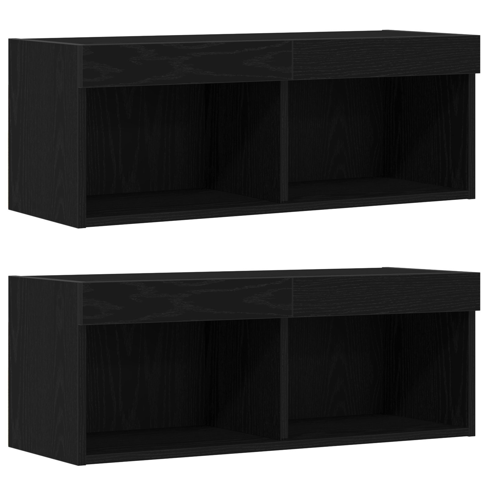 Raft suspendat  2 buc Stejar negru 40x28,5x40 cm din lemn ingineresc, Dulapuri de perete  cu lumini LED 2 buc Stejar negru 40x30x30 cm, Dulapuri de perete pentru TV  cu lumini LED 2 buc Stejar negru 80x30x30 cm GartenMobel Dekor