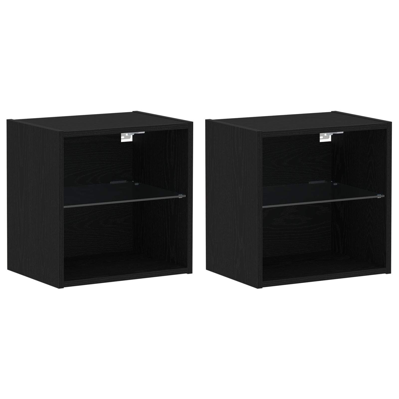 Raft suspendat  2 buc Stejar negru 40x28,5x40 cm din lemn ingineresc, Dulapuri de perete  cu lumini LED 2 buc Stejar negru 40x30x30 cm, Dulapuri de perete pentru TV  cu lumini LED 2 buc Stejar negru 80x30x30 cm GartenMobel Dekor
