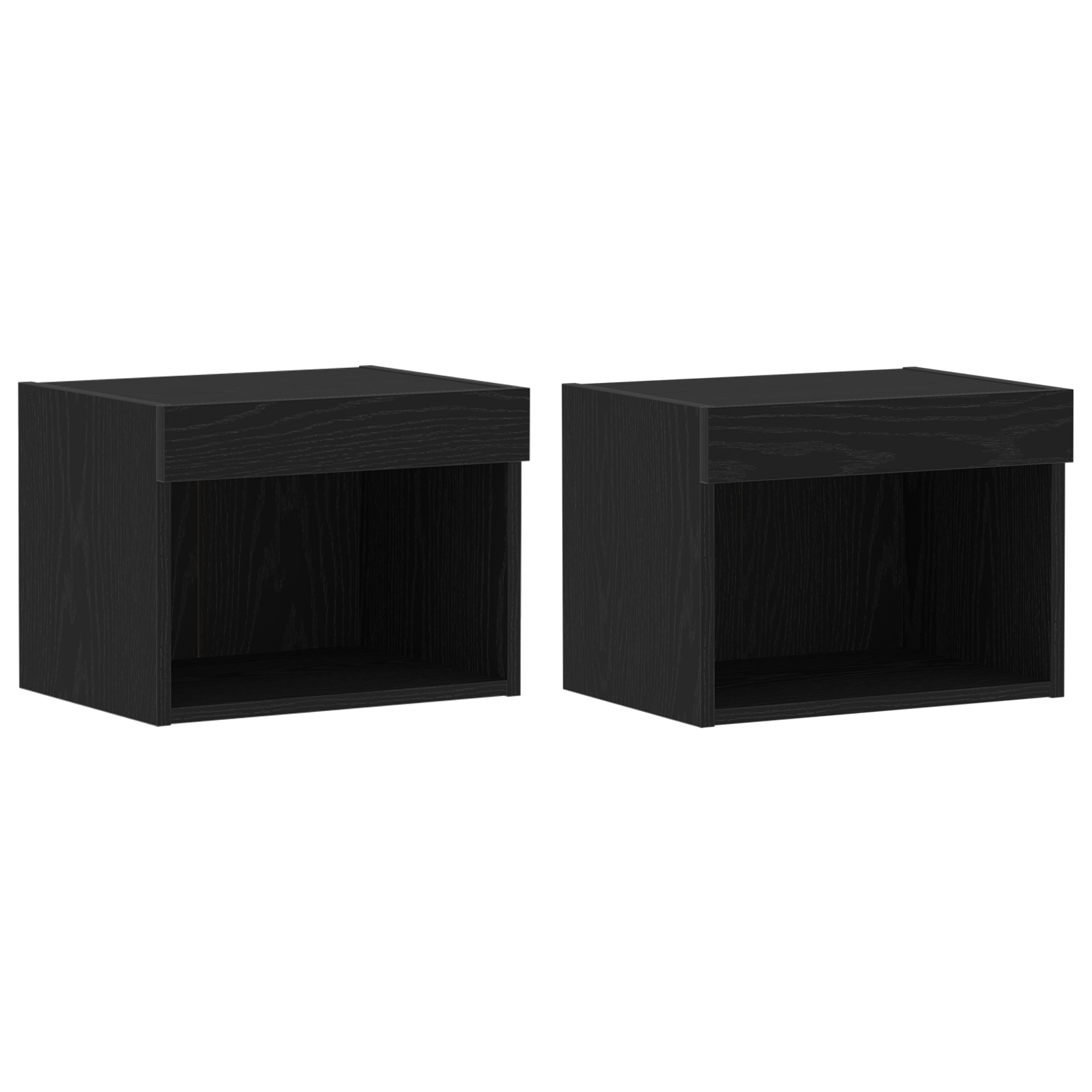 Raft suspendat  2 buc Stejar negru 40x28,5x40 cm din lemn ingineresc, Dulapuri de perete  cu lumini LED 2 buc Stejar negru 40x30x30 cm, Dulapuri de perete pentru TV  cu lumini LED 2 buc Stejar negru 80x30x30 cm GartenMobel Dekor