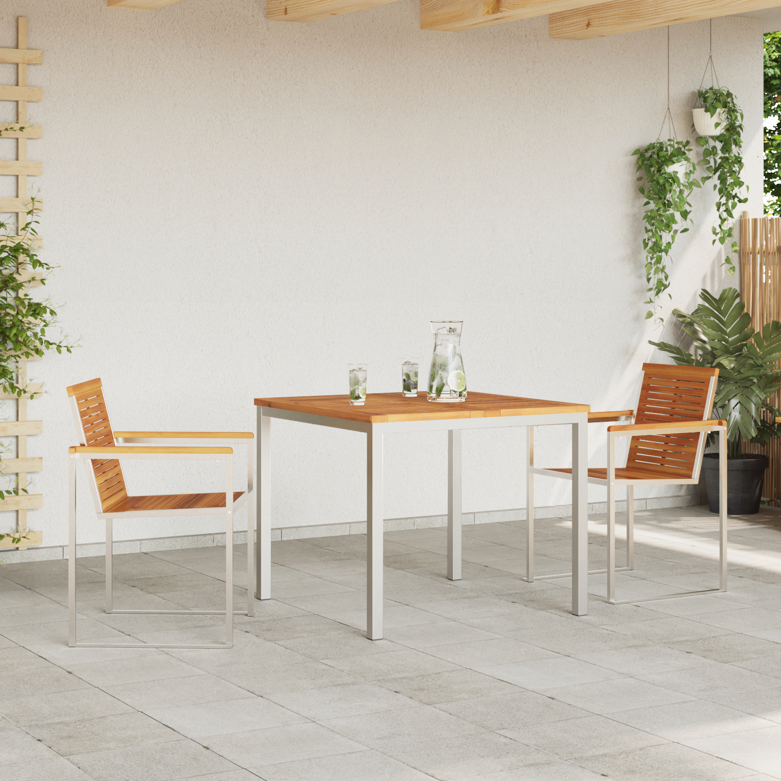 Set de mese pentru grădină  3 piese din lemn masiv de acacia, Masă de dining exterioară  90x90x74.5 cm din lemn masiv de acacia GartenMobel Dekor