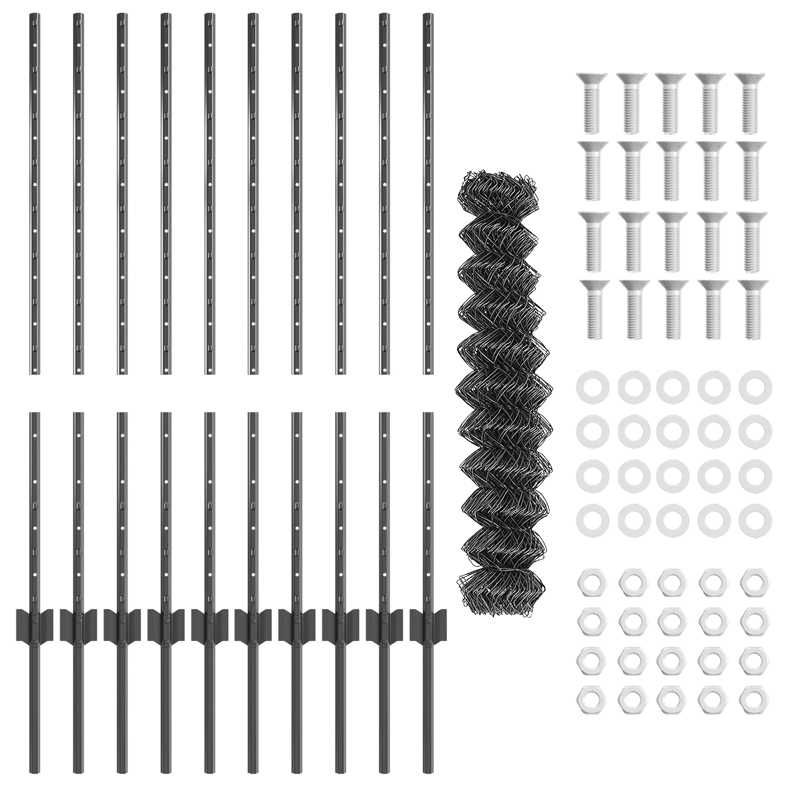 Gard cu Liniile de Lanț cu 20 U Posturi Gri 1x10 m Oțel GartenMobel Dekor