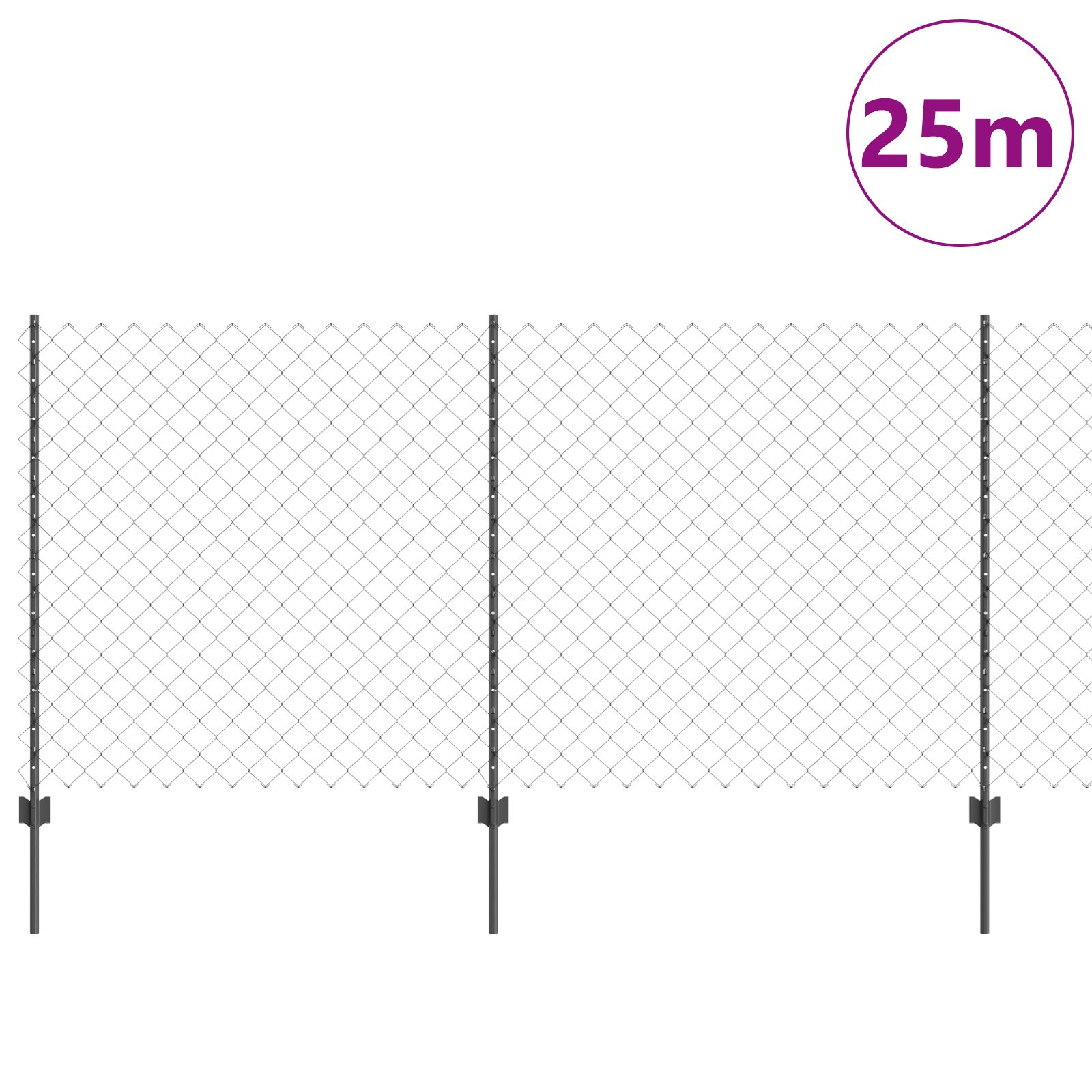 Gard de Lanț cu 44 U Posts Gri 1.2x25 m Oțel GartenMobel Dekor