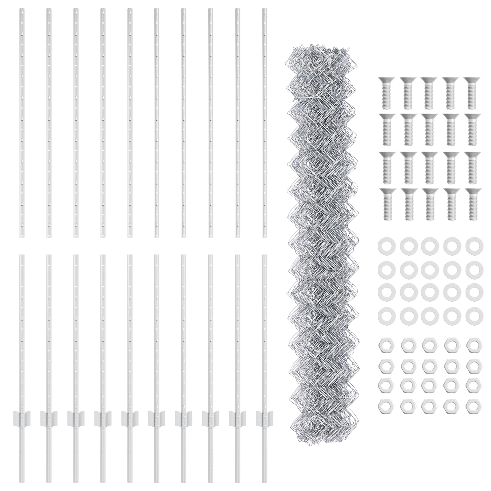 Gard din Plasă de Lanț cu 20 de Stâlpi U Argintii 1.5x10 m Oțel GartenMobel Dekor