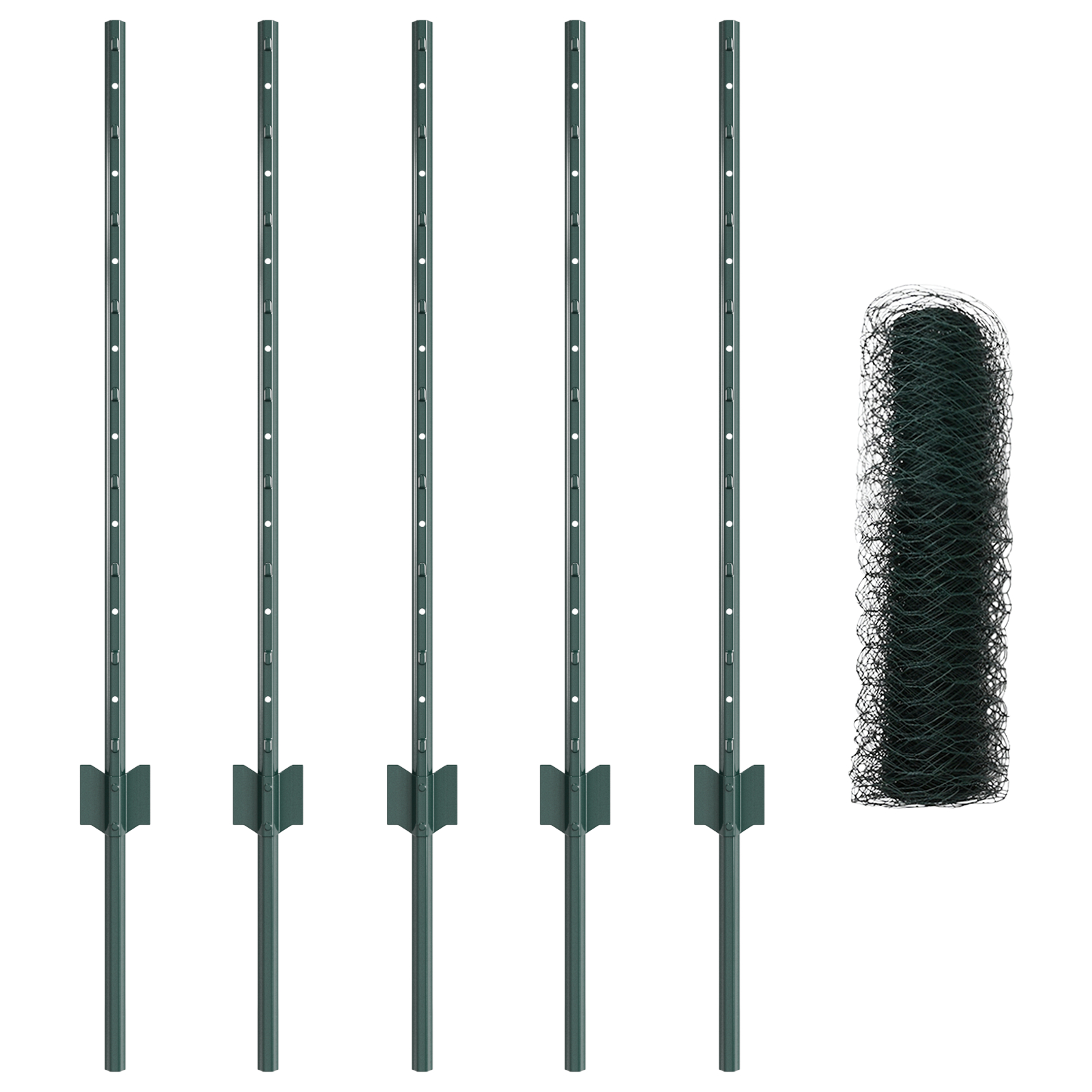 Posturi de Gard  5 buc U-Channel Verde 80 cm Oțel, Gard Hexagonal  Verde 0.8x10 m Oțel GartenMobel Dekor