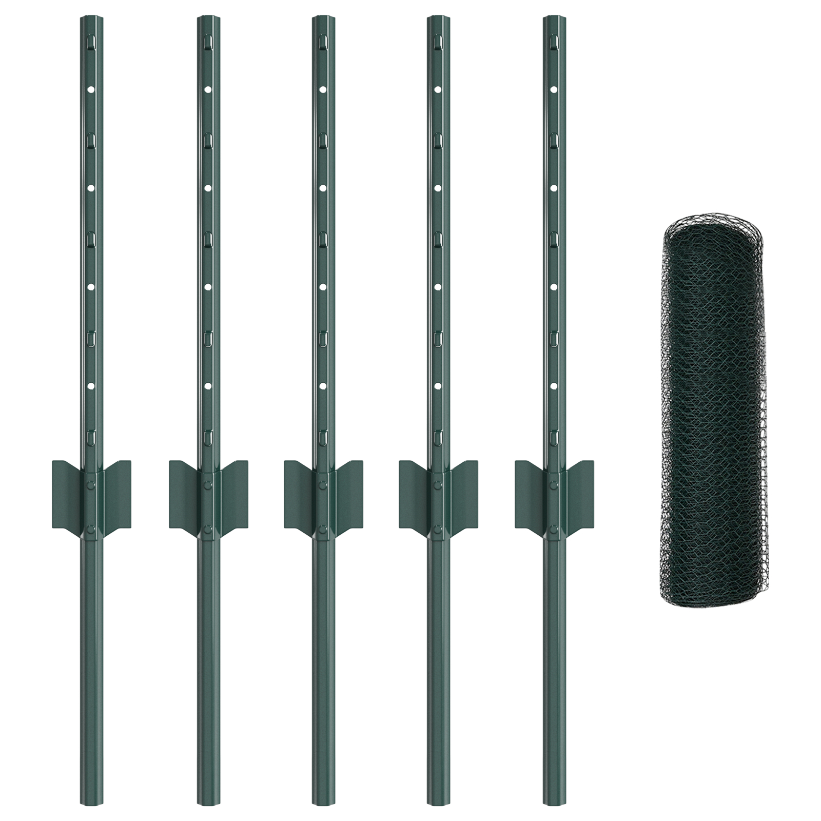 Posturi de gard  5 buc U-Channel Verde 40 cm Oțel, Gard Hexagonal  Verde 0,4x10 m Oțel GartenMobel Dekor